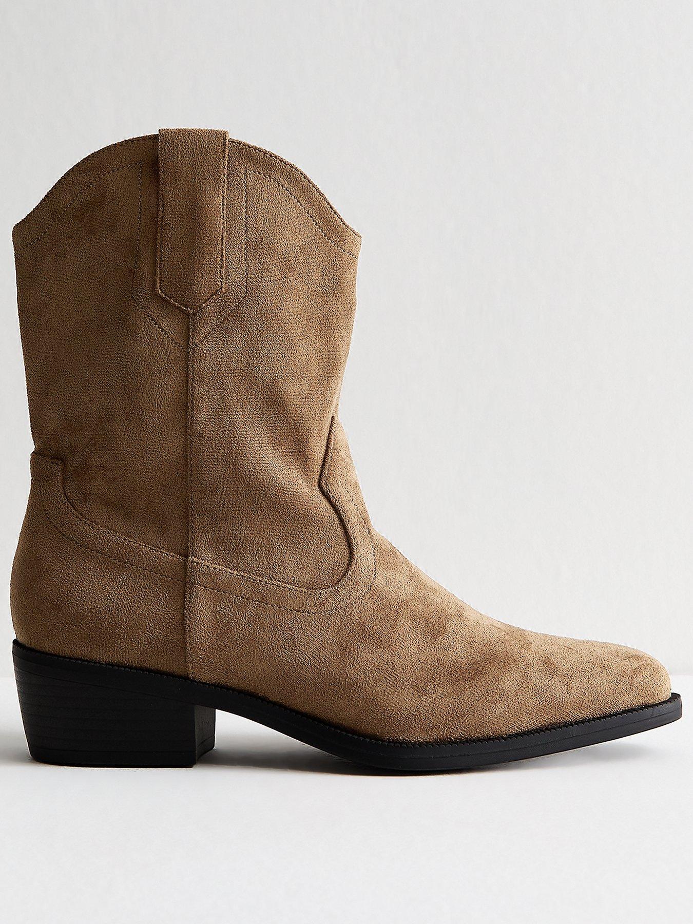 New Look Camel Faux Suede Western Boots - Brown
