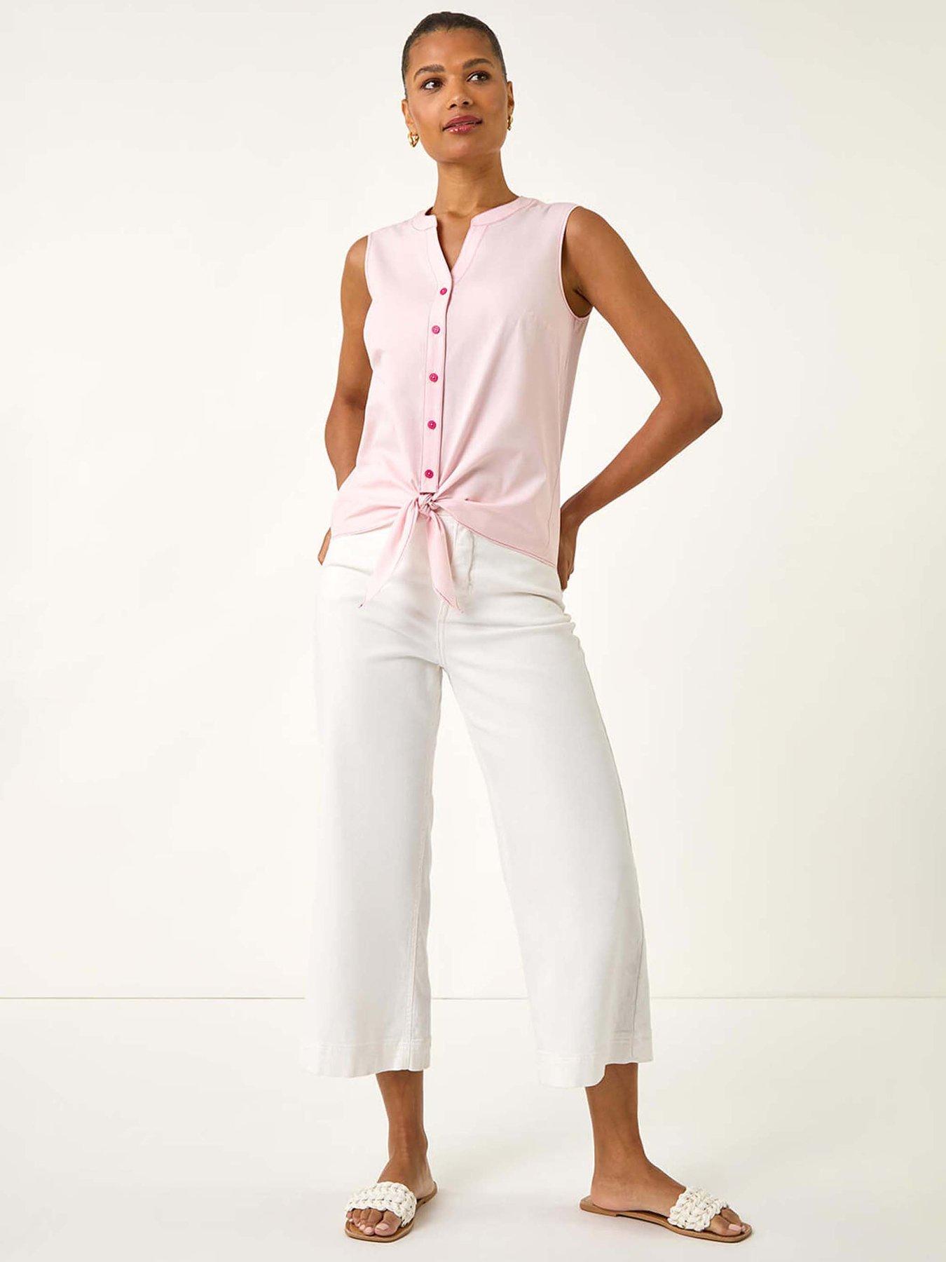roman-contrast-v-neck-tie-front-blouse-pinkback