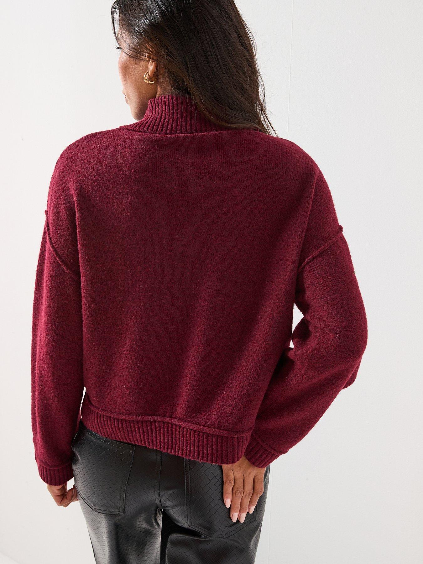 Image 2 of 6 of Only Haze Button Collared Knit Jumper - Red