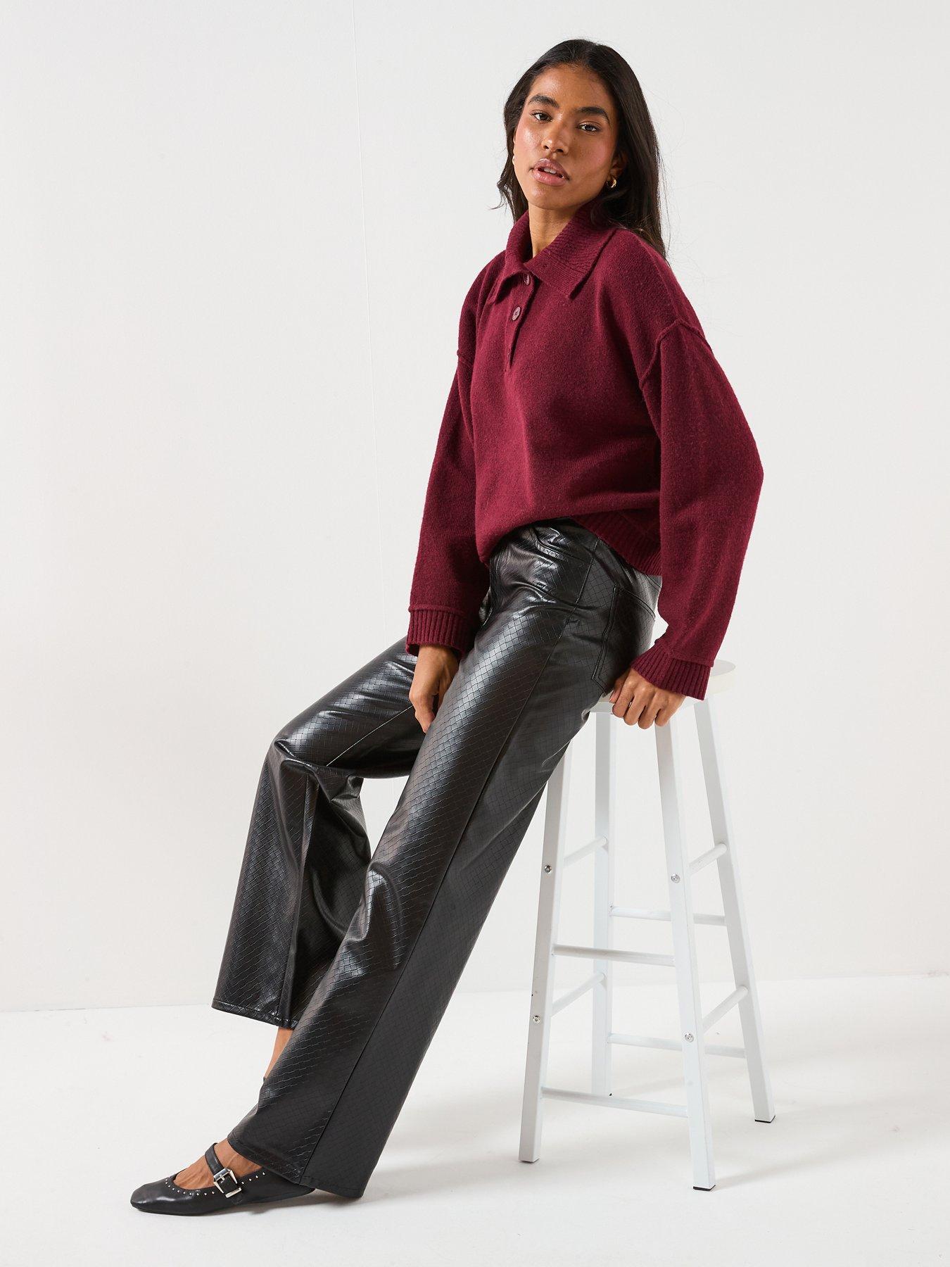 Image 4 of 6 of Only Haze Button Collared Knit Jumper - Red