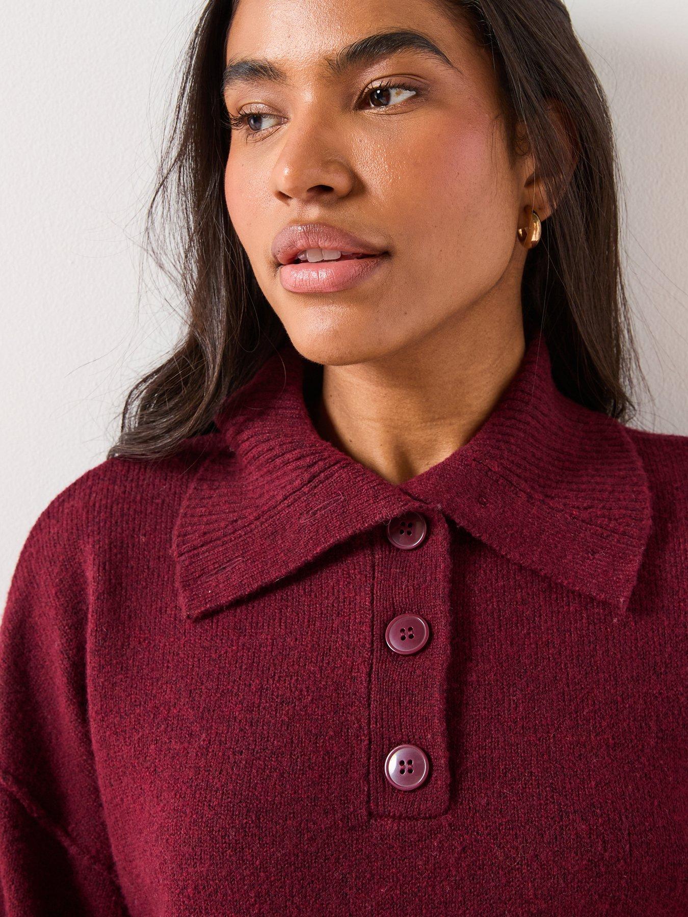 Image 5 of 6 of Only Haze Button Collared Knit Jumper - Red