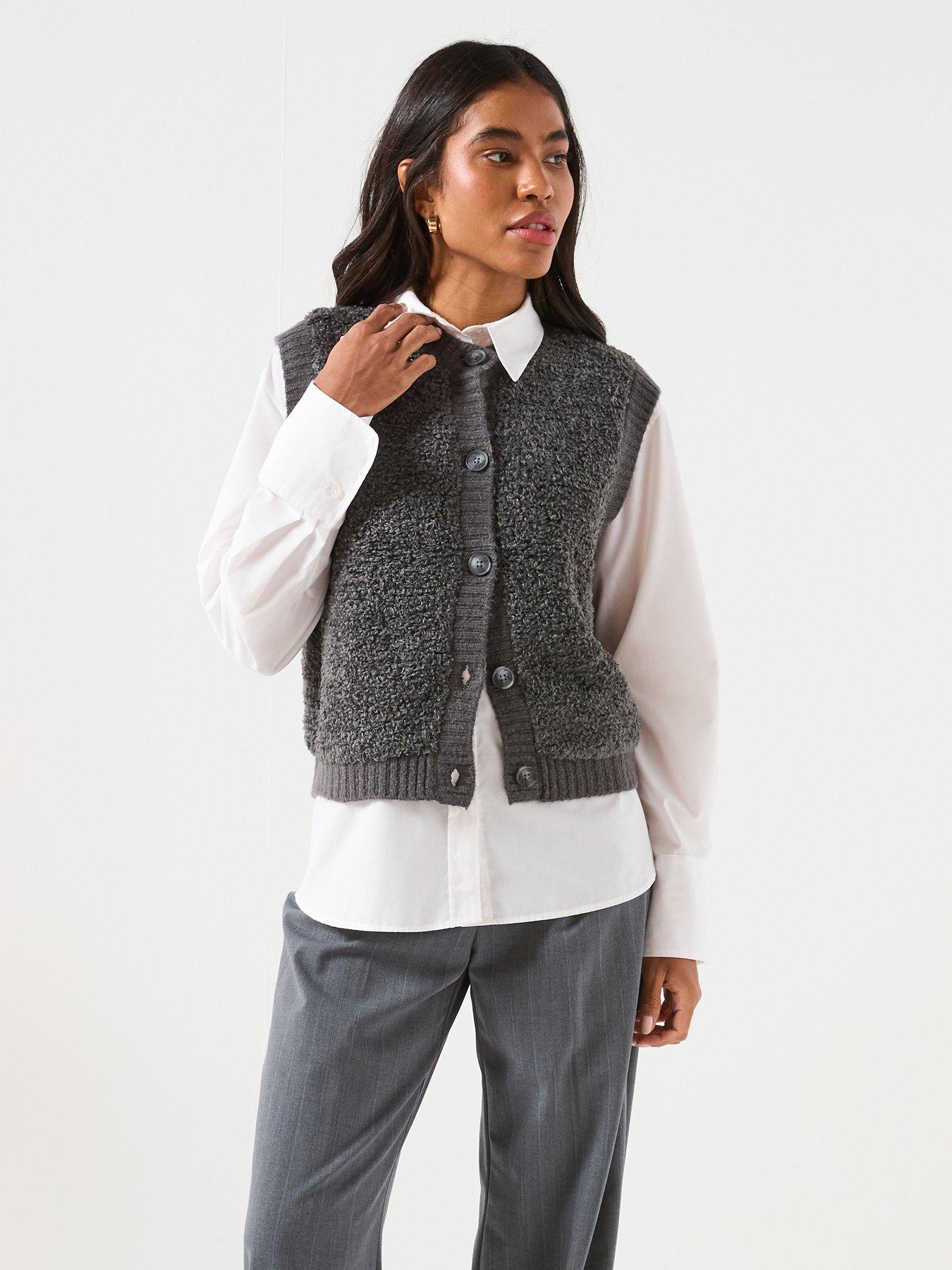 jdy-sleeveless-button-boucle-knit-vest-grey
