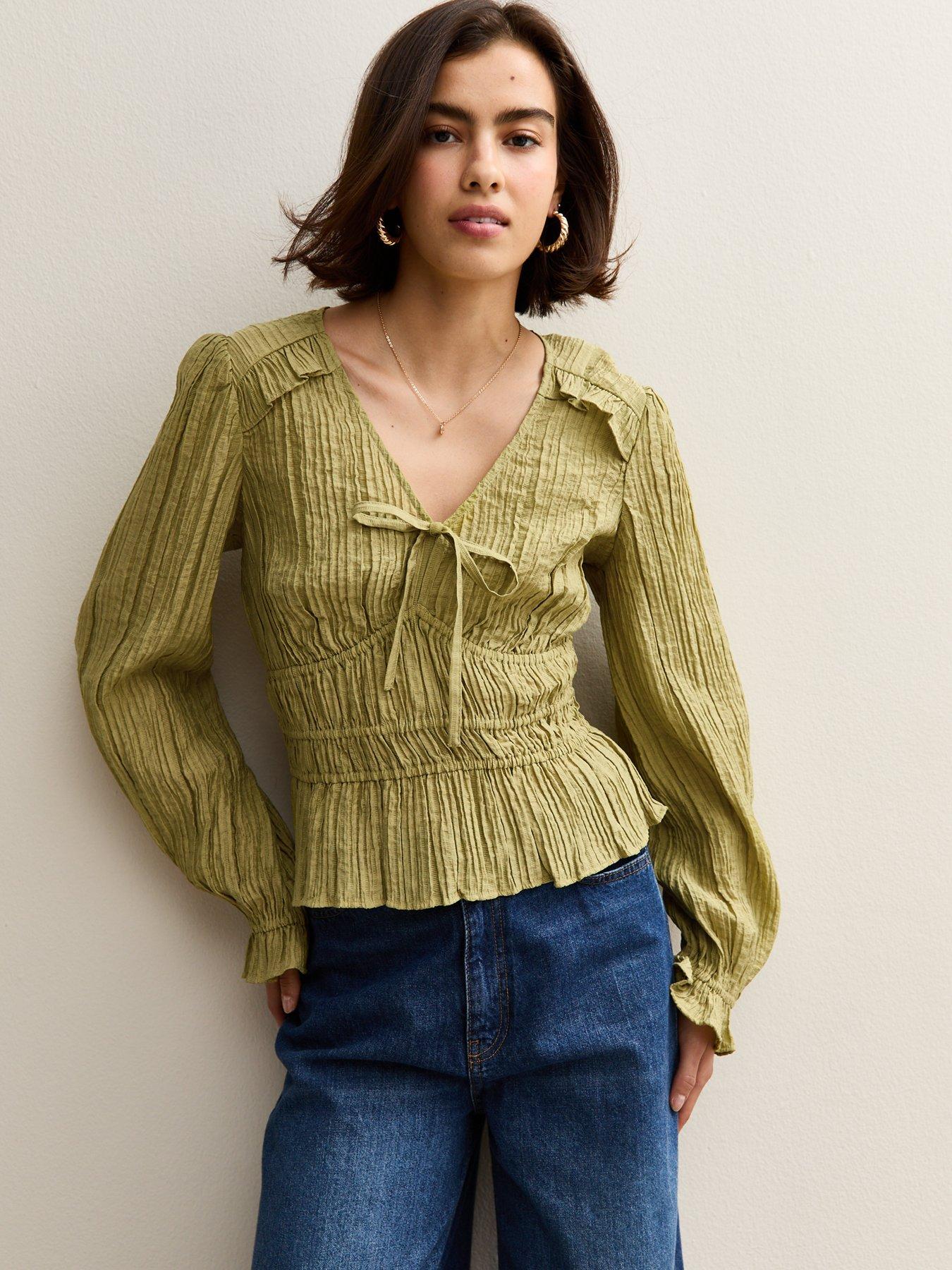 new-look-textured-v-neck-top-green