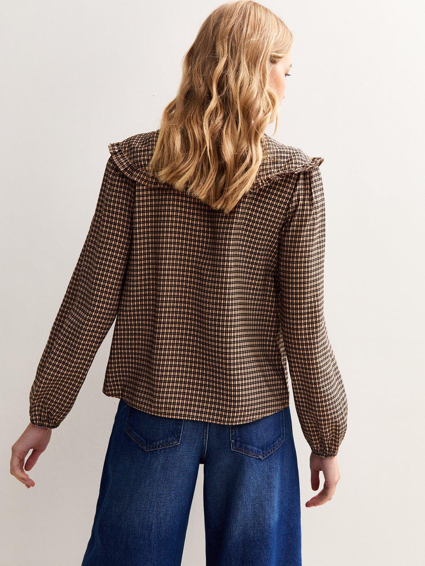 new-look-checked-print-frill-collar-shirt-brownstillFront
