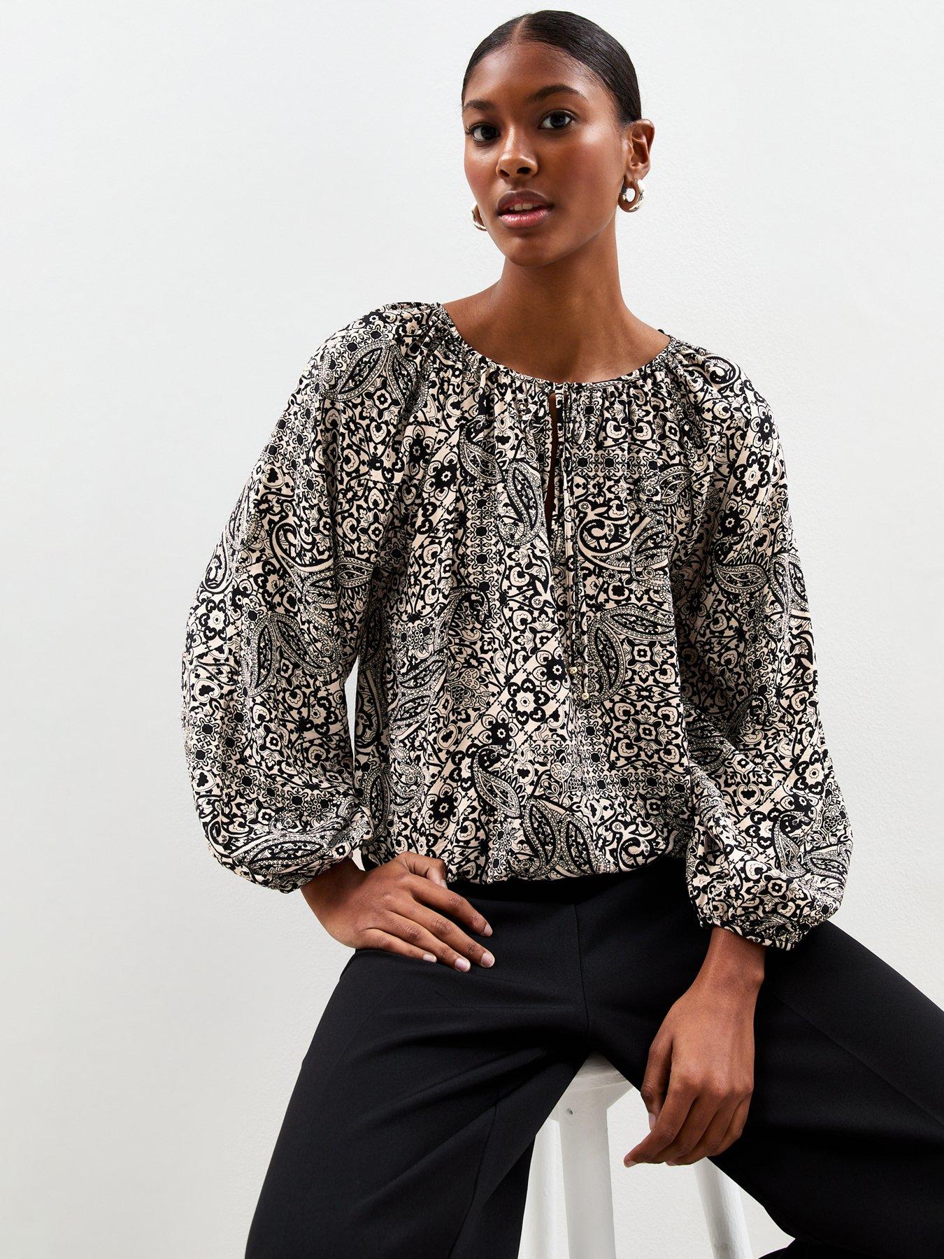New Look Paisley Print Tie Neck Blouse - Black