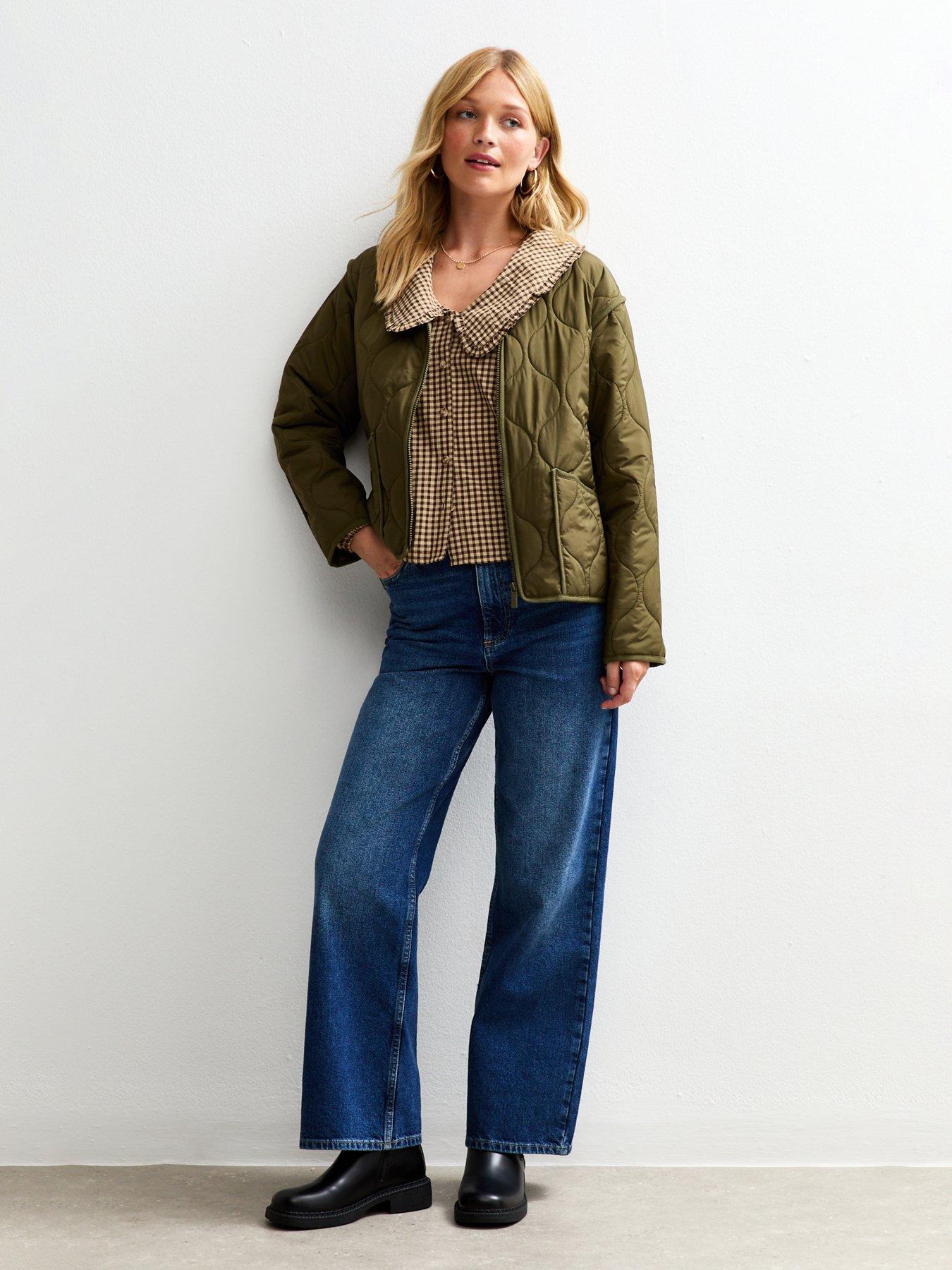 new-look-brown-gingham-check-frill-collar-blouseback