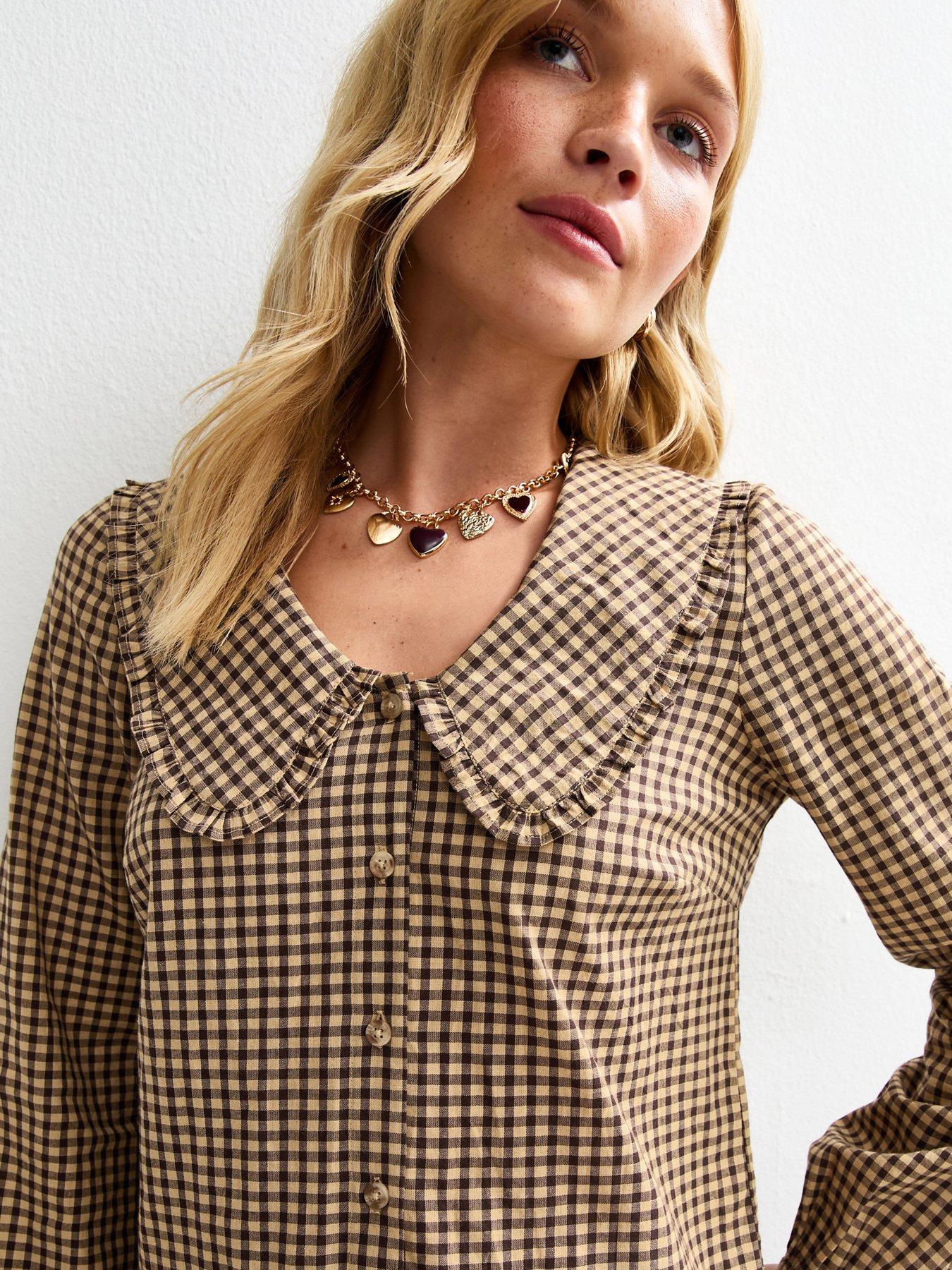 new-look-brown-gingham-check-frill-collar-blouseoutfit