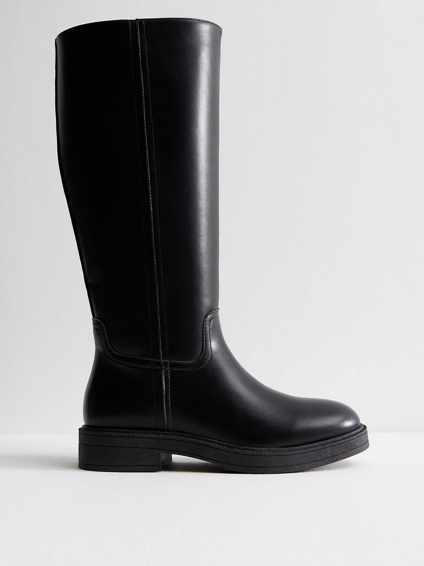 New Look Black Faux Leather Knee High Riding Boots