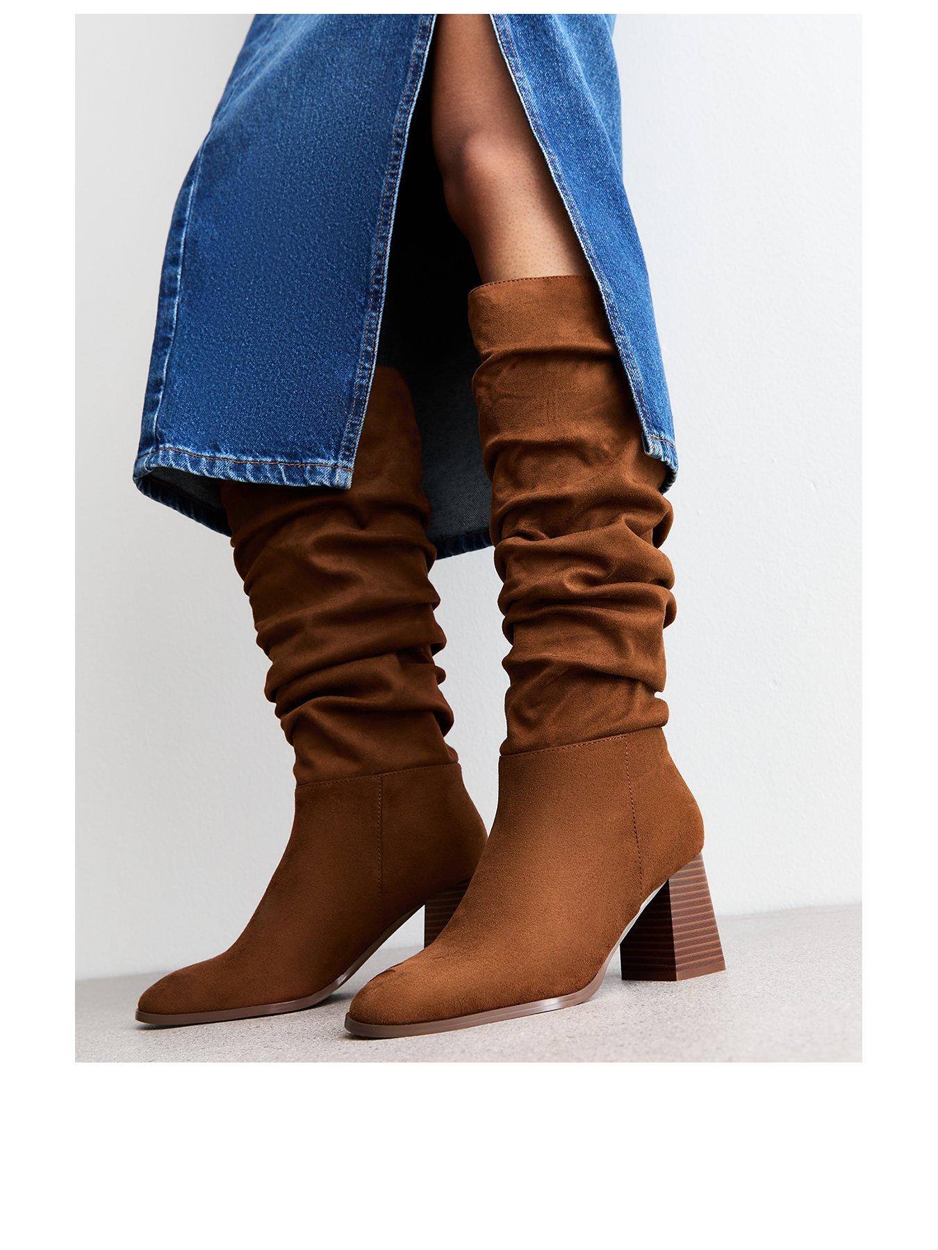 new-look-faux-suede-ruched-knee-high-boots-brown-tanstillFront