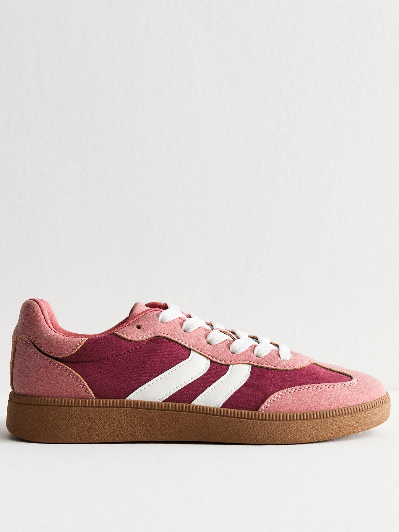 New Look Faux Suede Contrast Panelled Lace Up Trainers - Pink