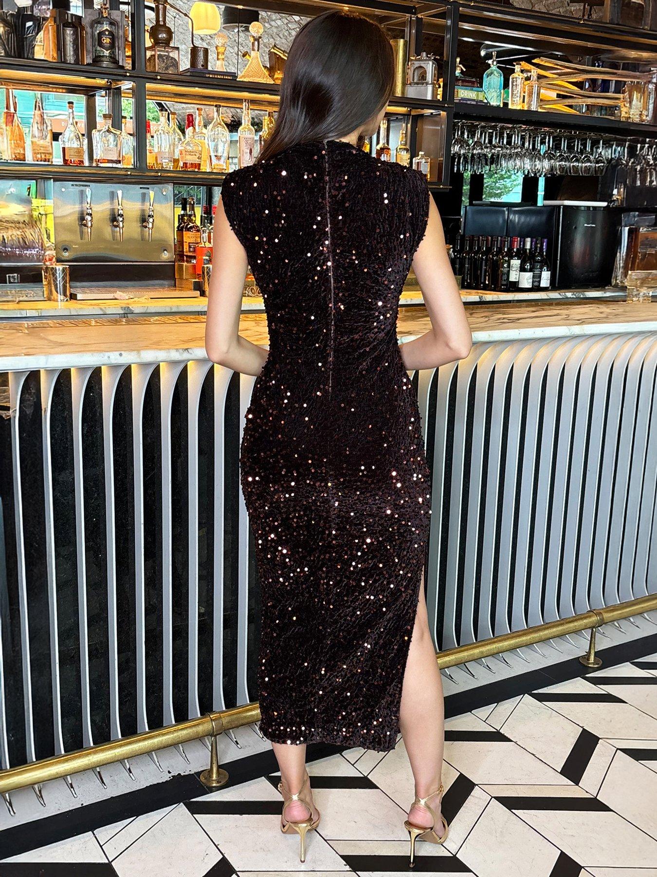 ax-paris-velvet-sequin-round-neck-midi-dress-brownstillFront