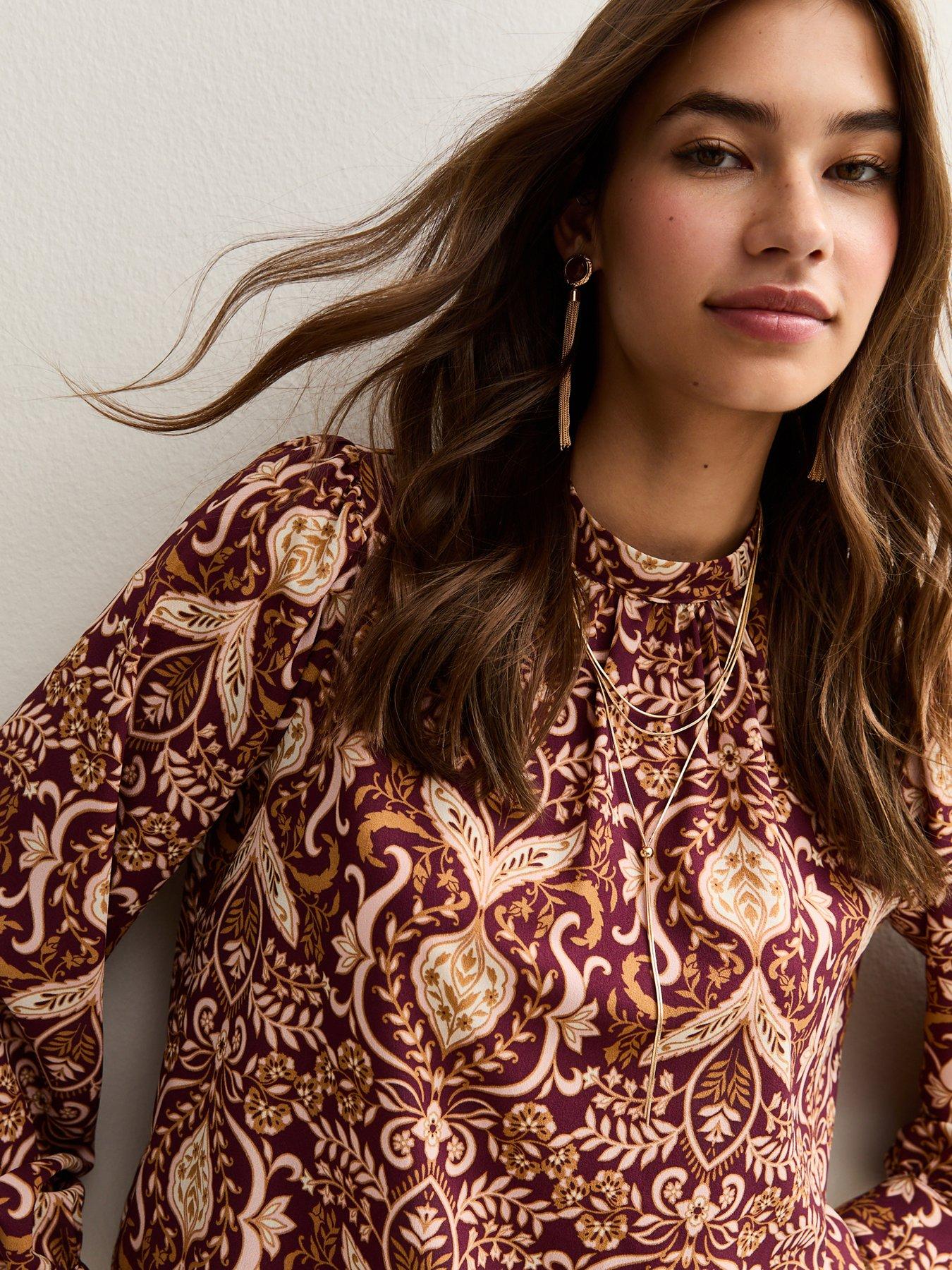 new-look-pink-patterned-high-neck-long-sleeve-blouseoutfit