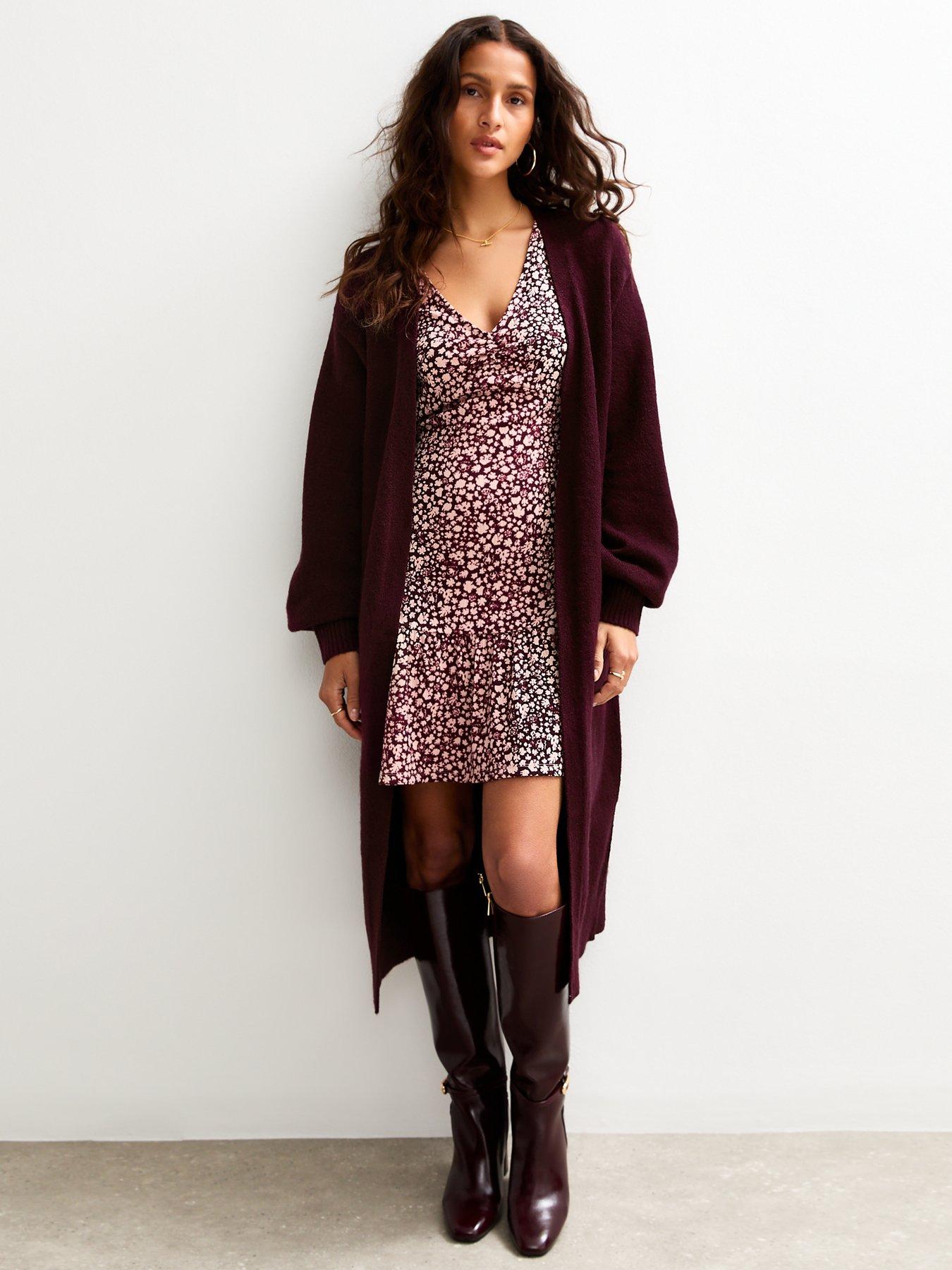 New Look Burgundy Relaxed Longline Cardigan
