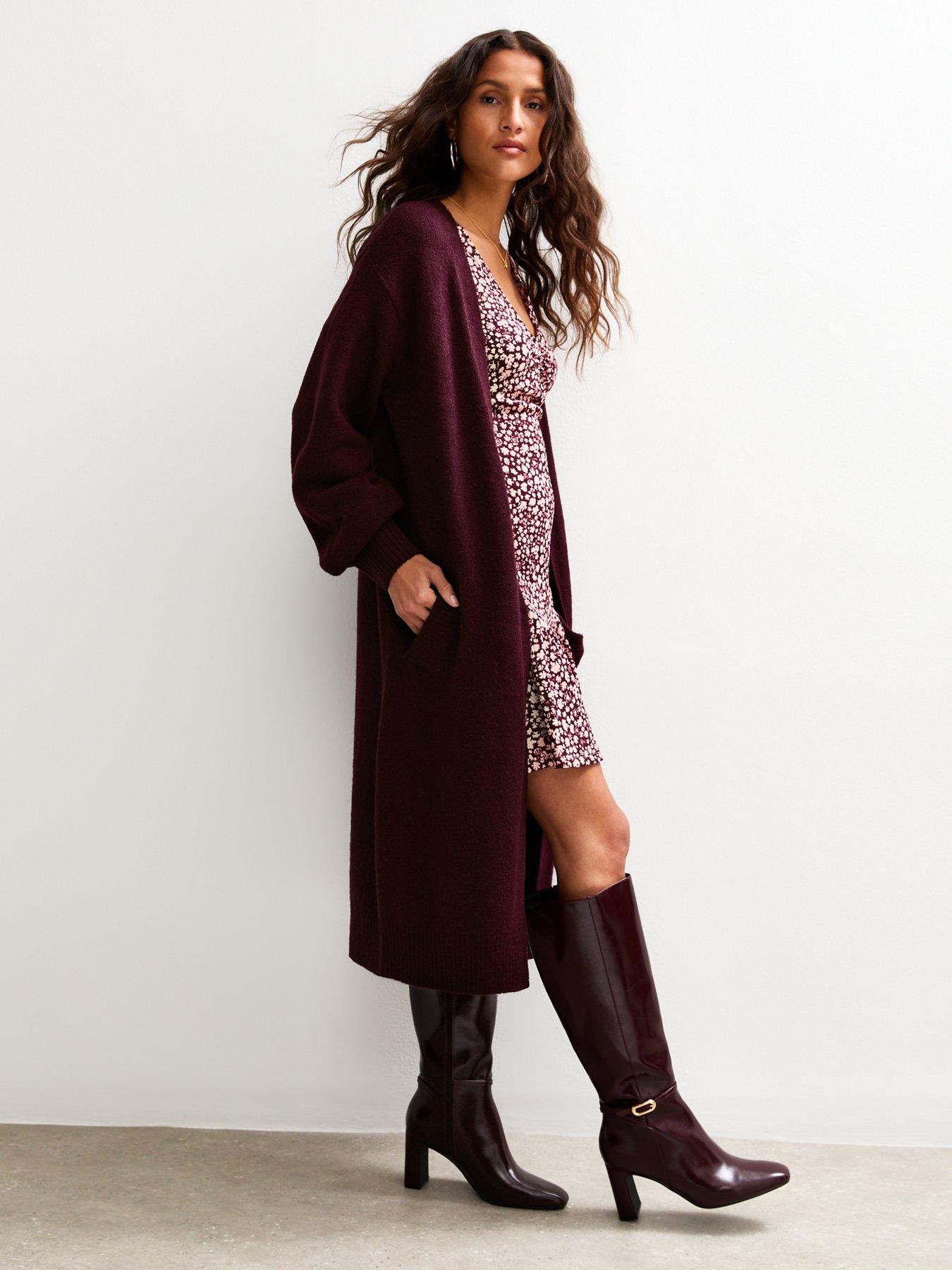 Image 5 of 5 of New Look Burgundy Relaxed Longline Cardigan