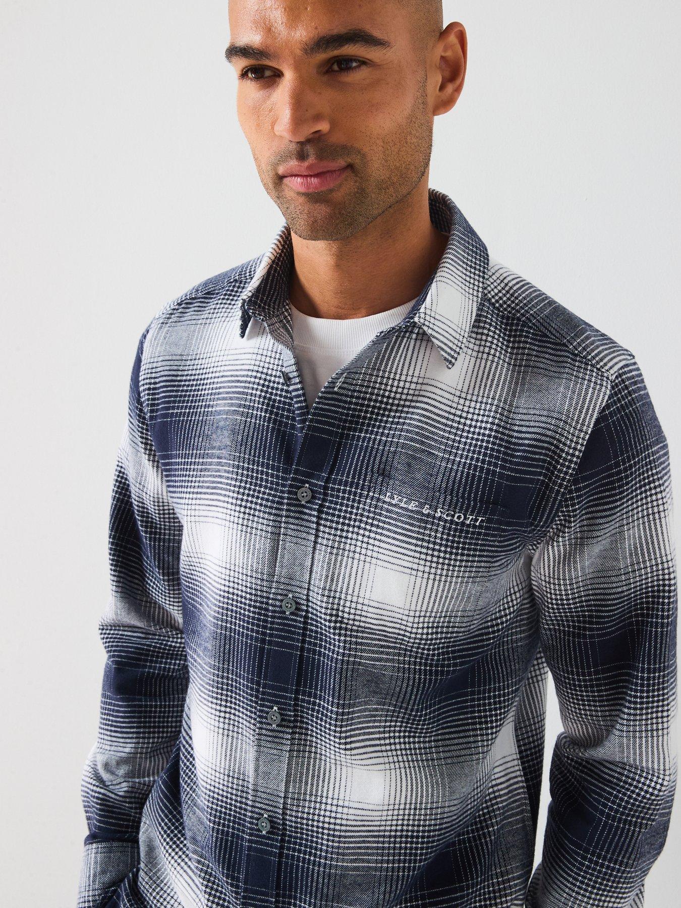 lyle-scott-ombre-check-flannel-shirt-dark-blueoutfit