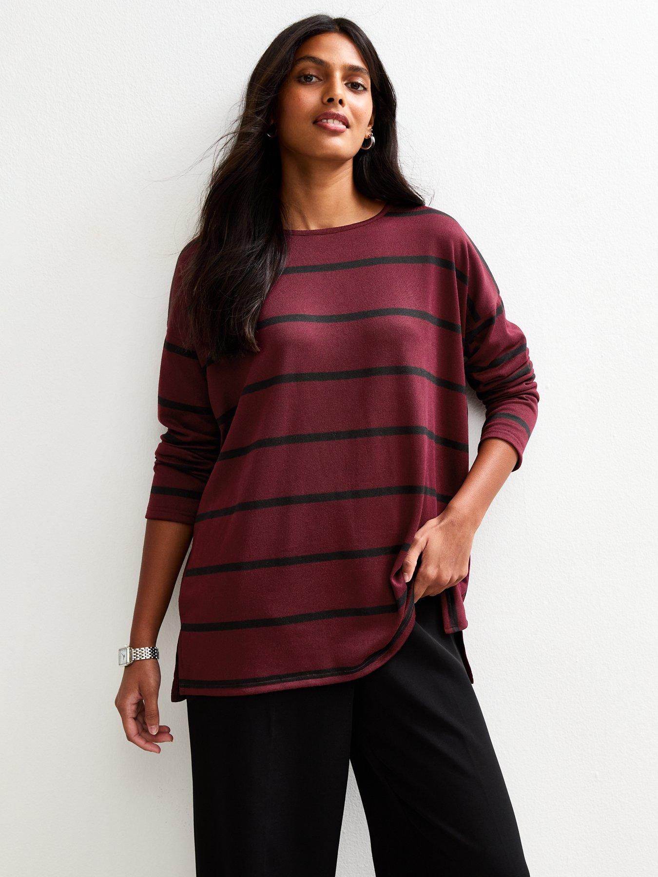 New Look Soft Touch Striped Long Sleeve Top - Red
