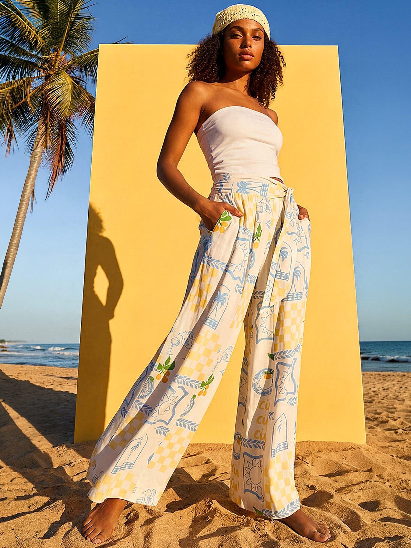 Image 1 of 5 of Roman Dusk Citrus Wide Leg Trouser - White