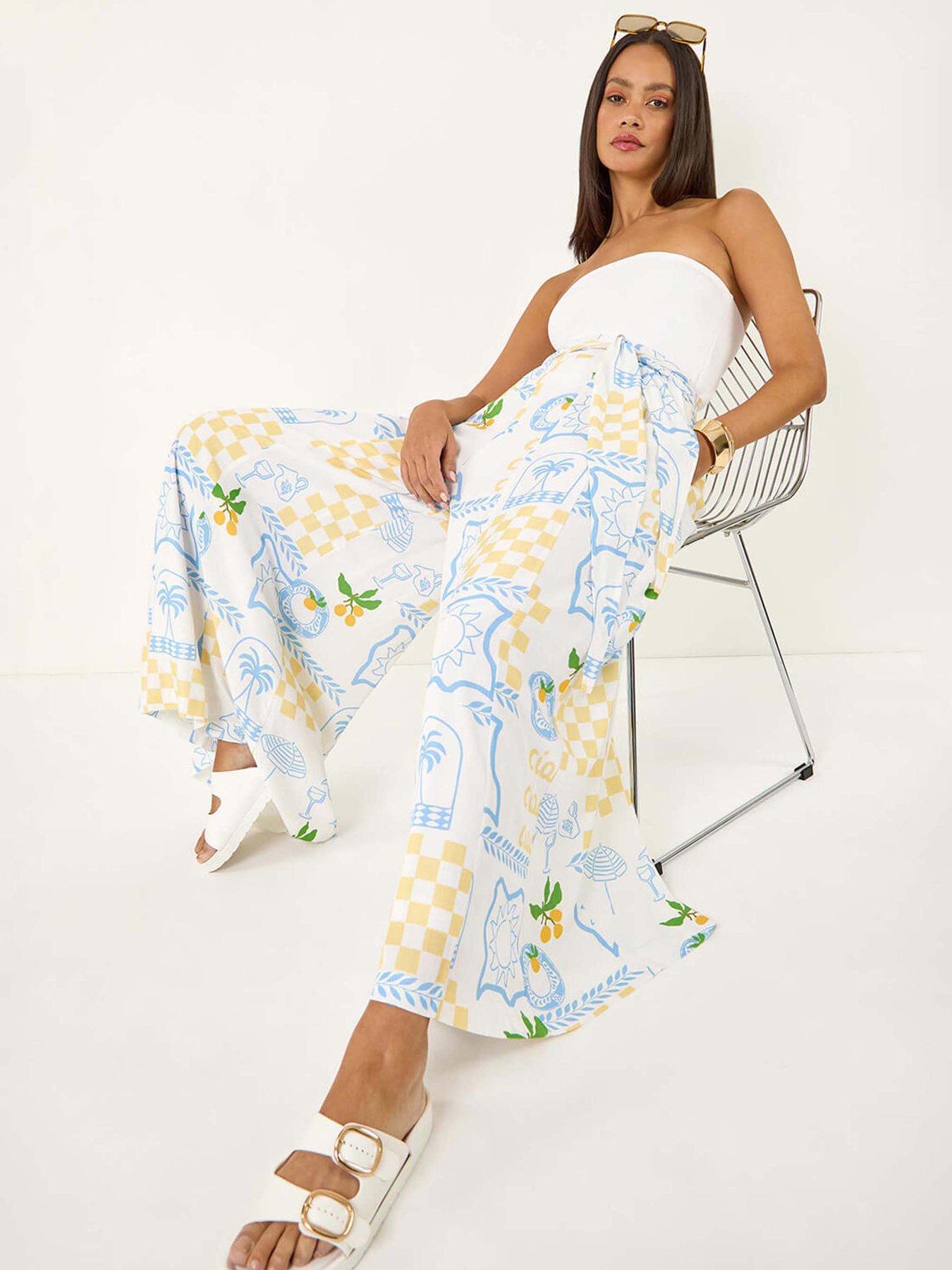 Image 4 of 5 of Roman Dusk Citrus Wide Leg Trouser - White