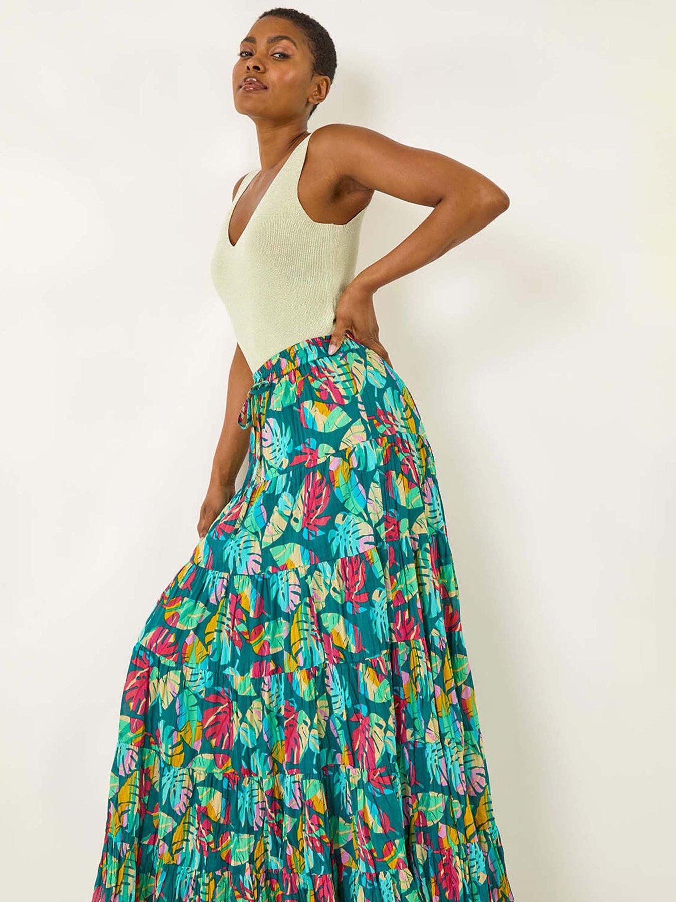 roman-palm-print-tiered-a-line-skirt-blueback