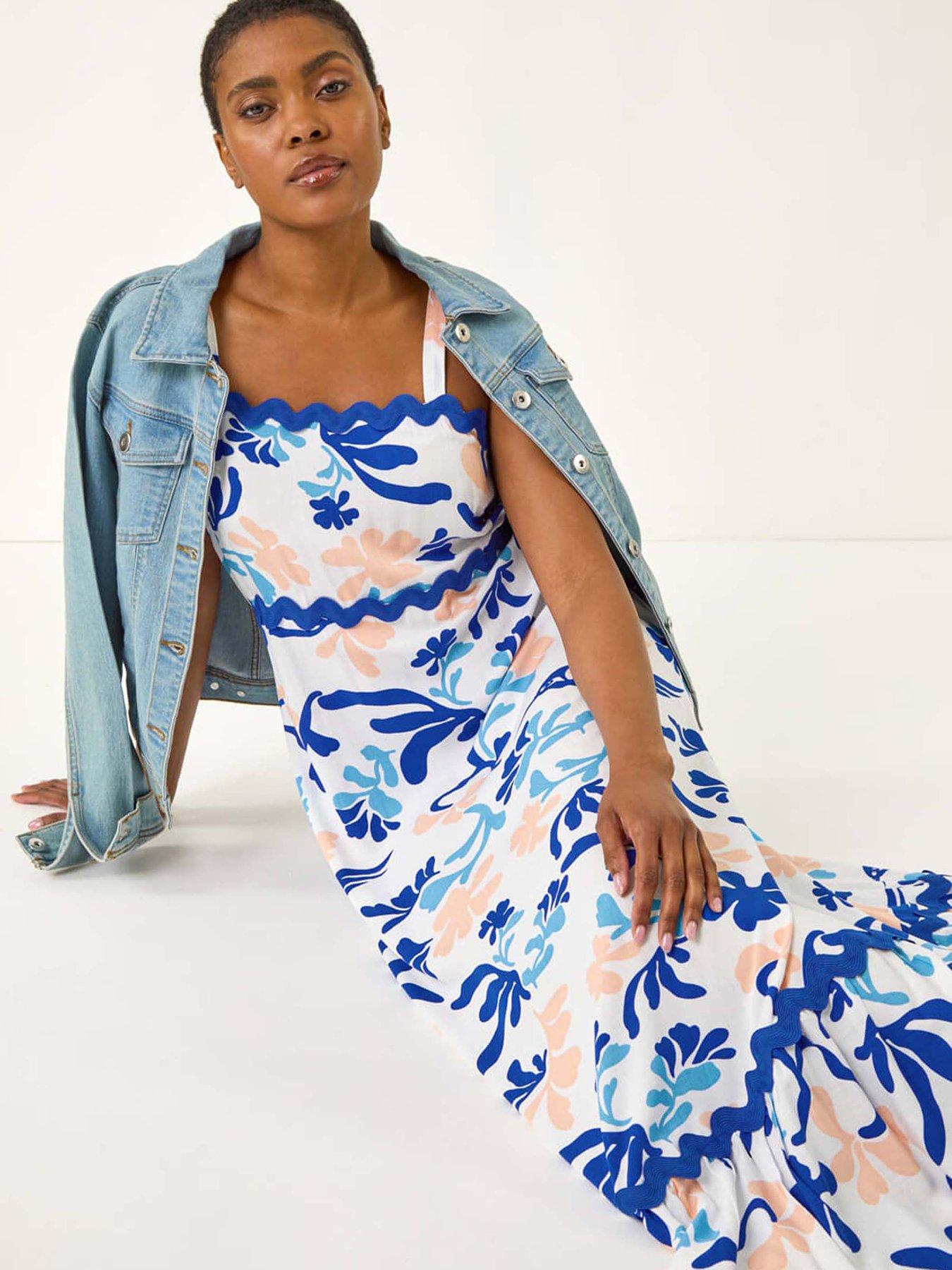 Image 4 of 5 of Roman Abstract Ric Rac Maxi Dress - Blue