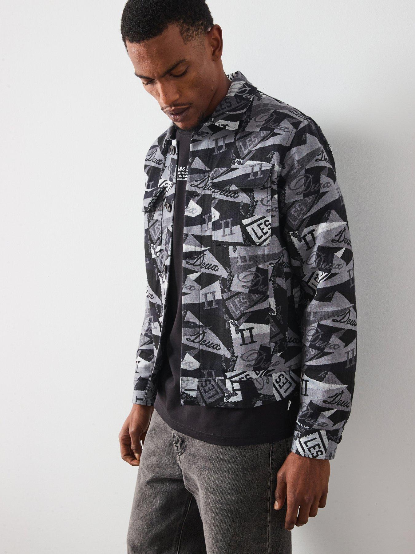 Les Deux Nash All Over Flag Jacquard Overshirt - Dark Grey
