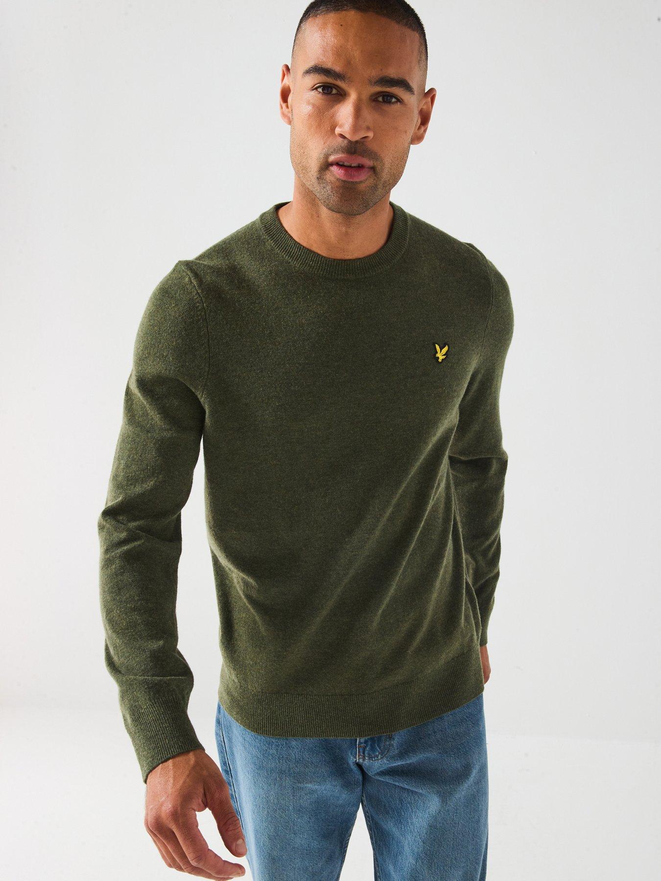Lyle & Scott Lambswool Blend Crew Neck Jumper- Green - Dark Green
