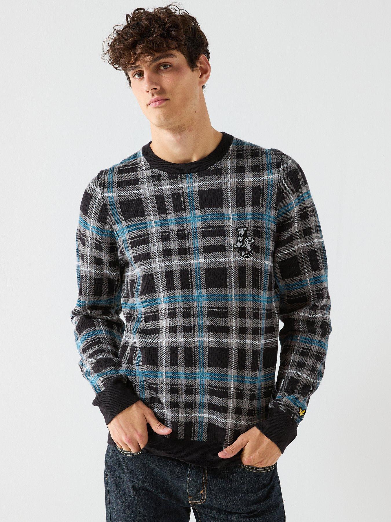 lyle-scott-knitted-jacquard-tartan-crew-neck-jumper-black-multi