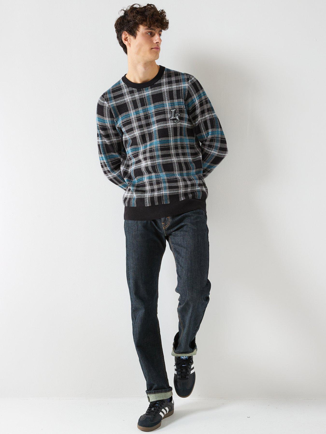 lyle-scott-knitted-jacquard-tartan-crew-neck-jumper-black-multiback