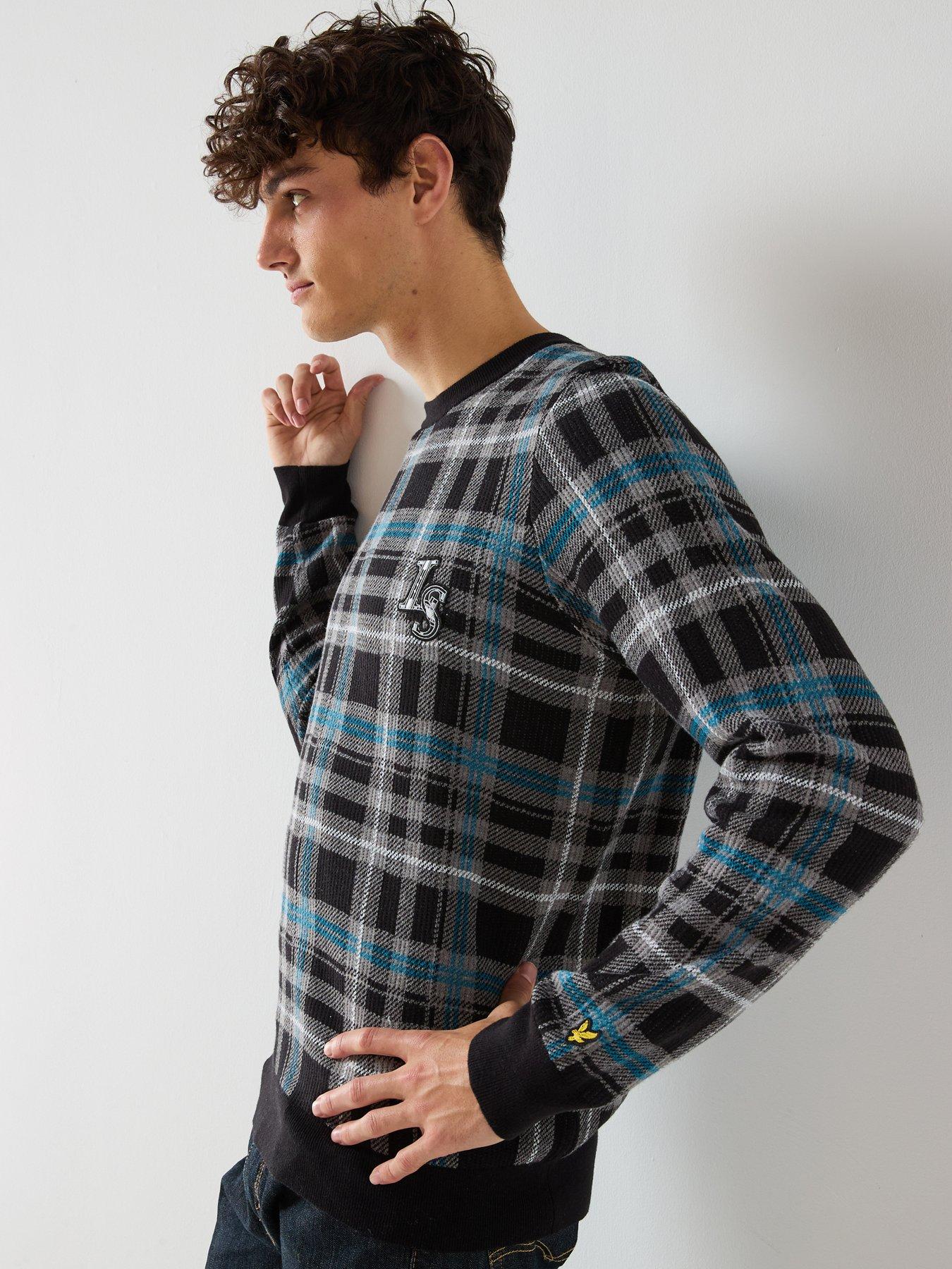 lyle-scott-knitted-jacquard-tartan-crew-neck-jumper-black-multidetail