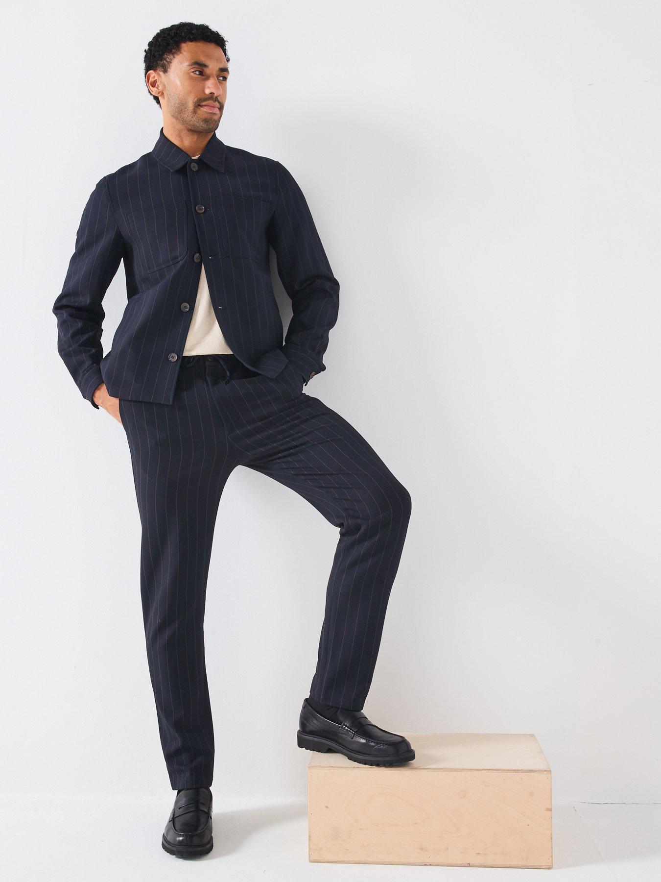 Les Deux Como Tapered Pinstripe Smart Trousers - Navy