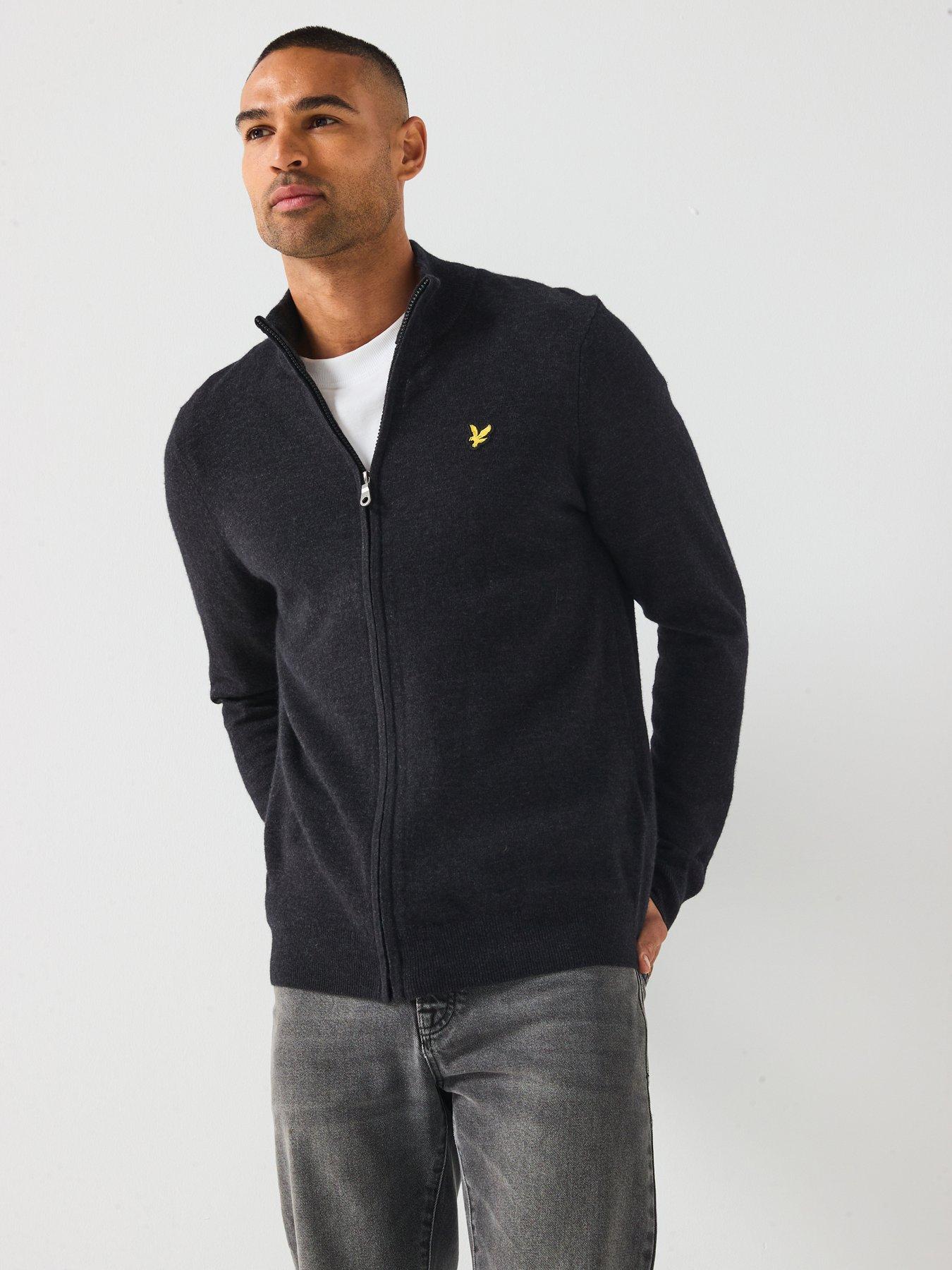 Image 1 of 5 of Lyle & Scott Lambswool Blend Zip Through Knitted Cardigan&nbsp;- Black