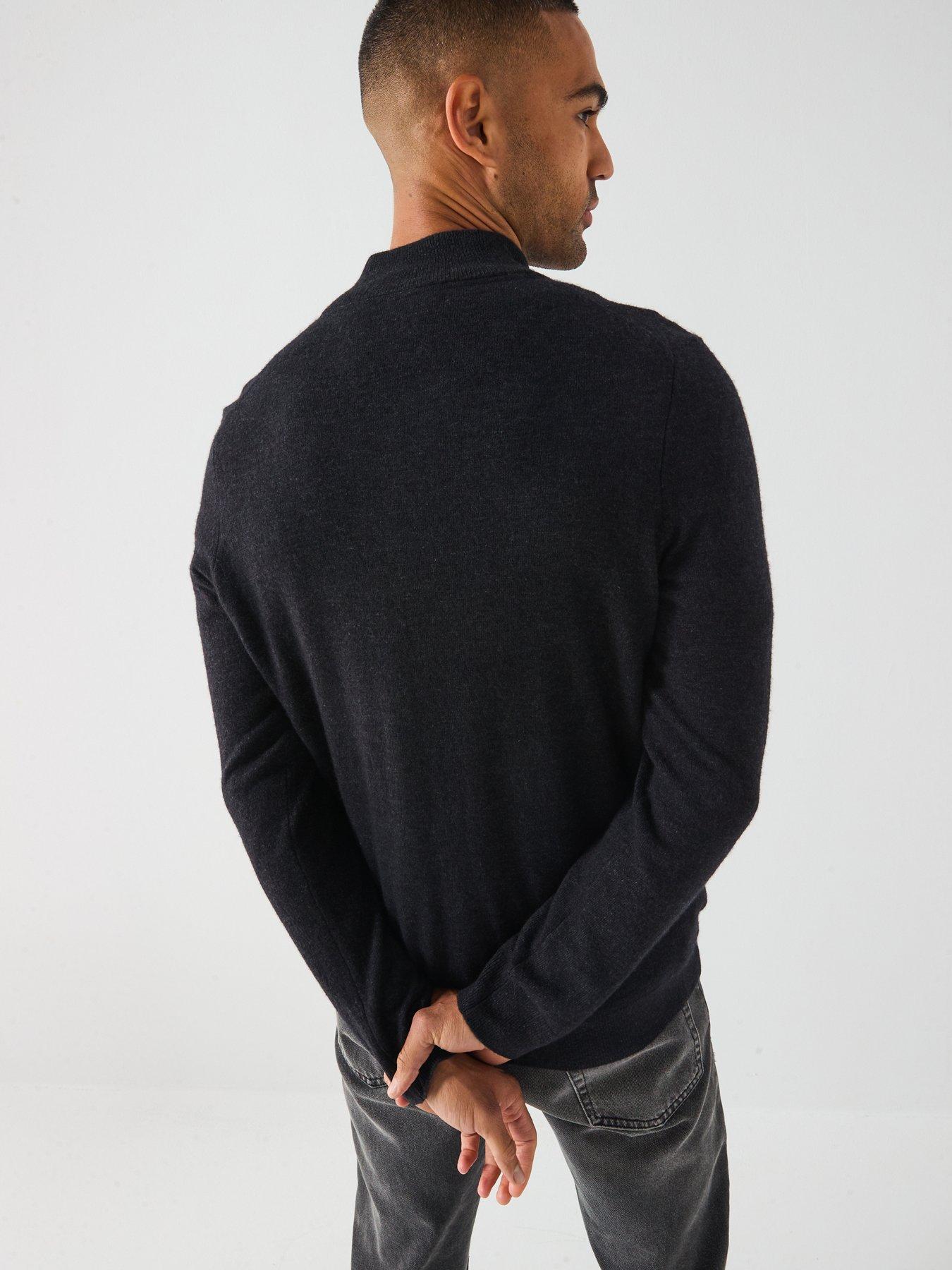 Image 2 of 5 of Lyle & Scott Lambswool Blend Zip Through Knitted Cardigan&nbsp;- Black