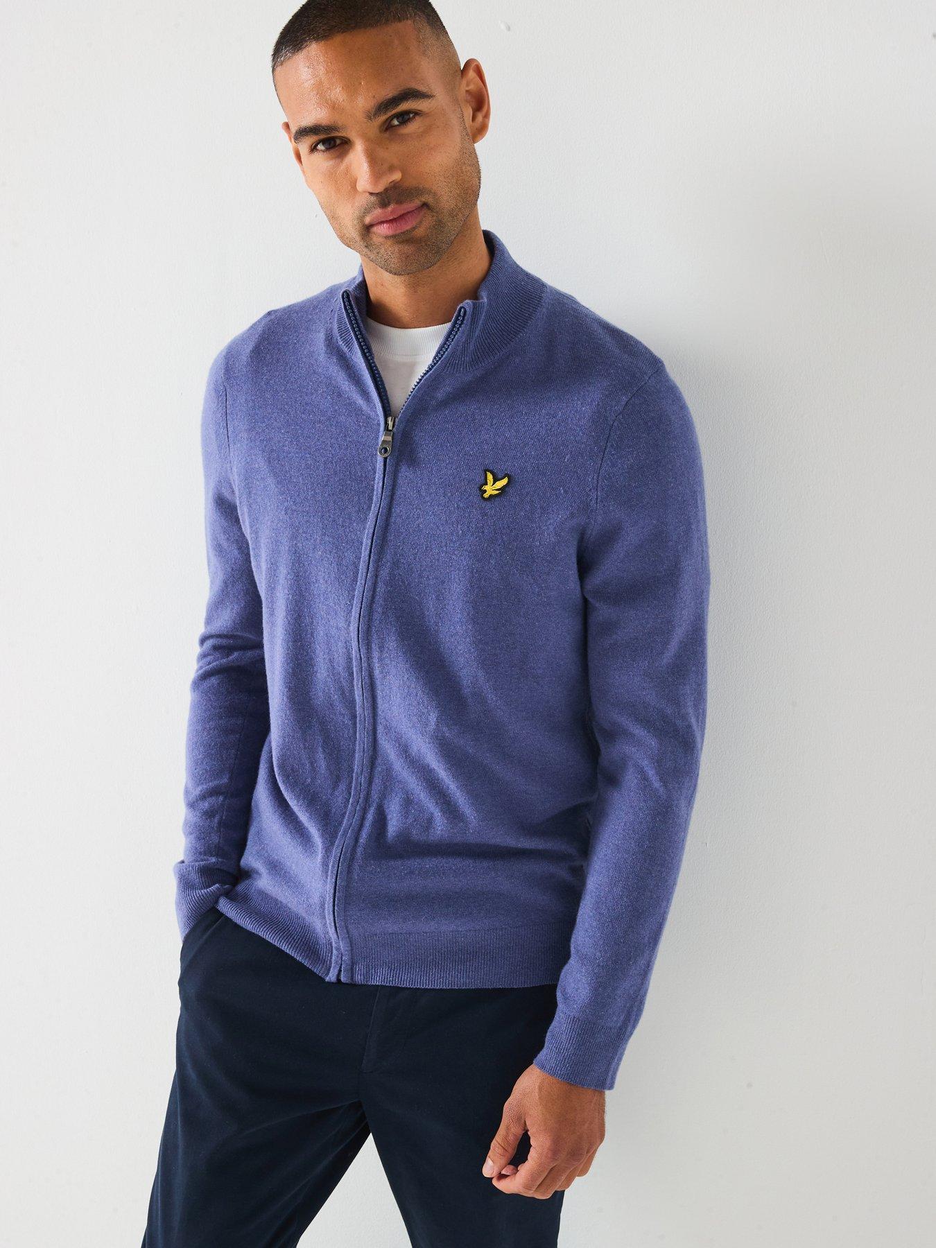 lyle-scott-lambswool-blend-zip-through-knitted-cardigannbsp--blue