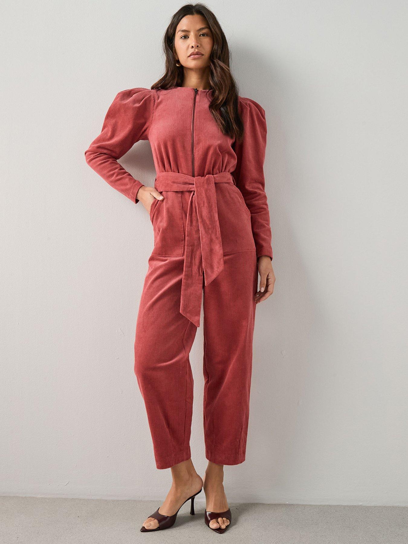 The Very Collection Corduroy Zip Through Jumpsuit   - Red