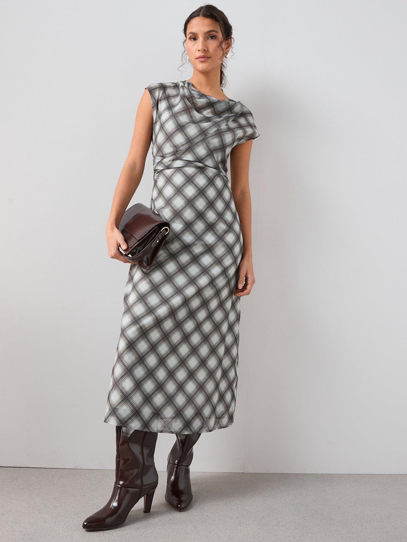Image 1 of 6 of The Very Collection Gingham Cowl Neck Midaxi Dress - Print