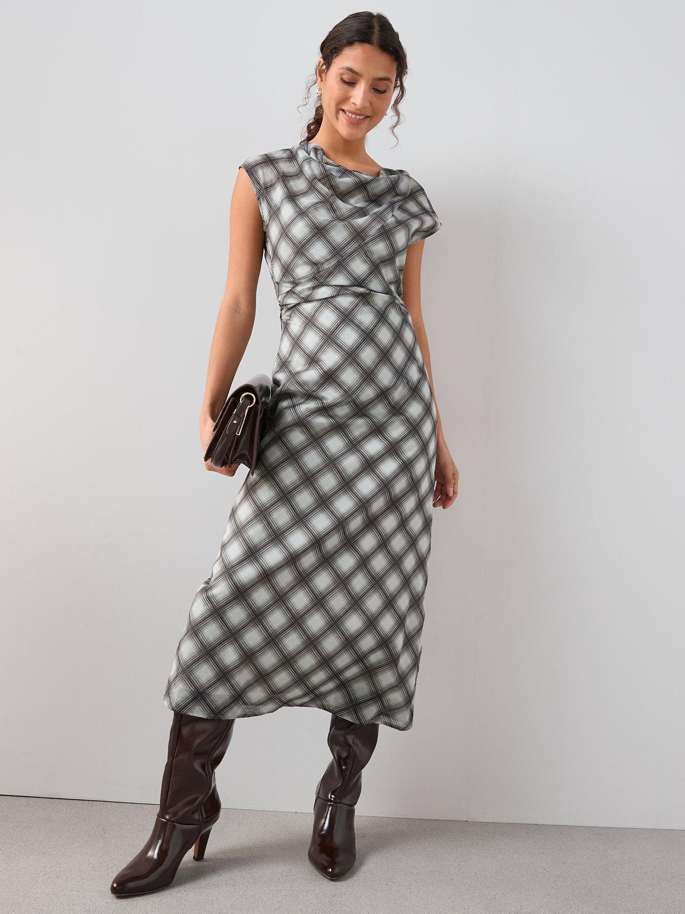 Image 3 of 6 of The Very Collection Gingham Cowl Neck Midaxi Dress - Print