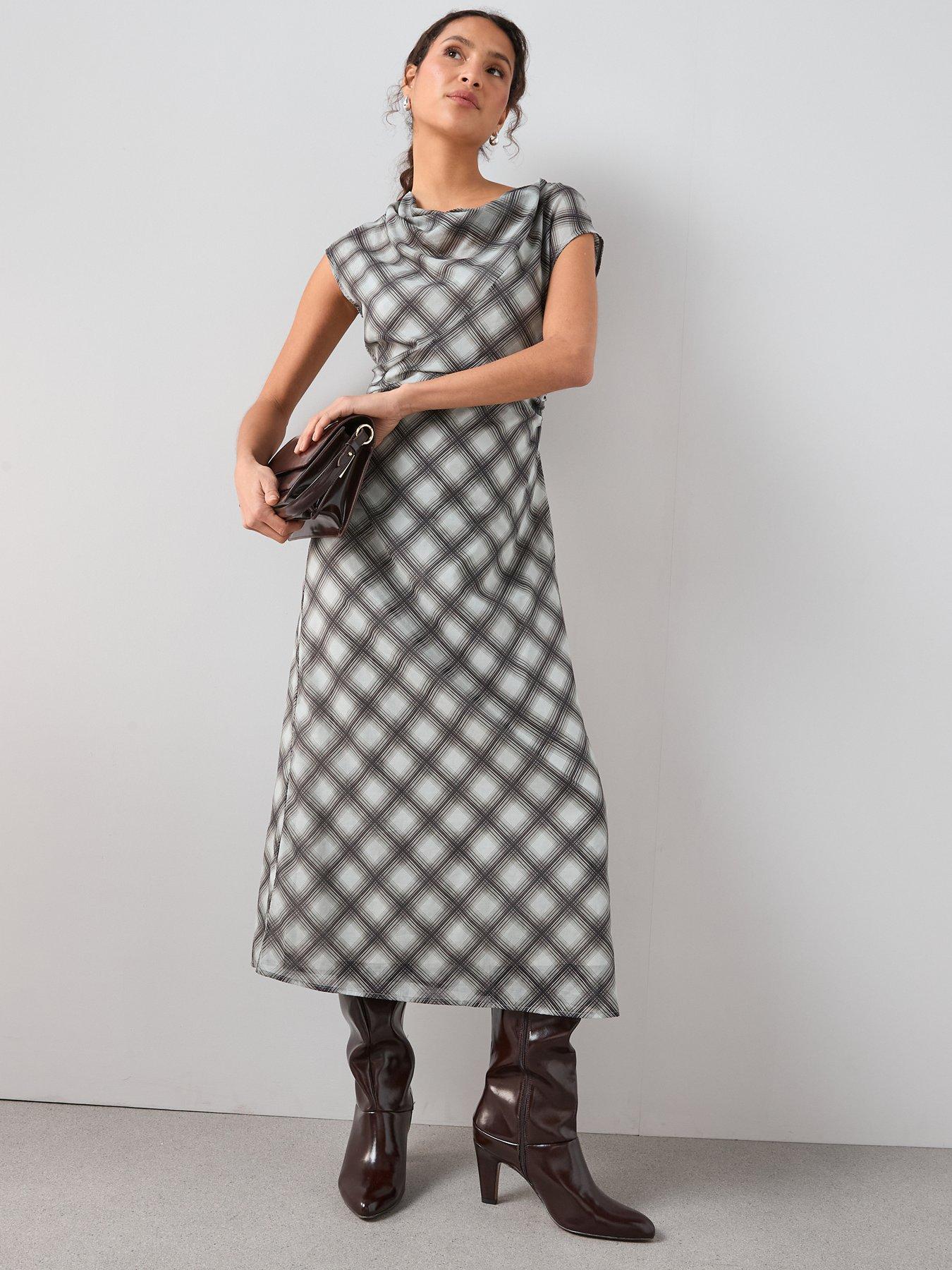 Image 5 of 6 of The Very Collection Gingham Cowl Neck Midaxi Dress - Print