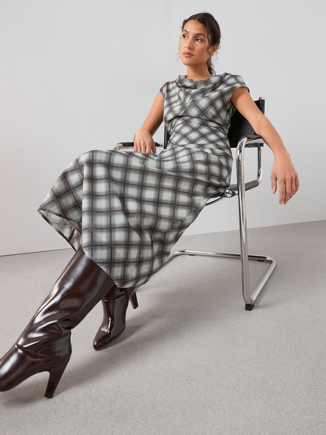 Image 6 of 6 of The Very Collection Gingham Cowl Neck Midaxi Dress - Print