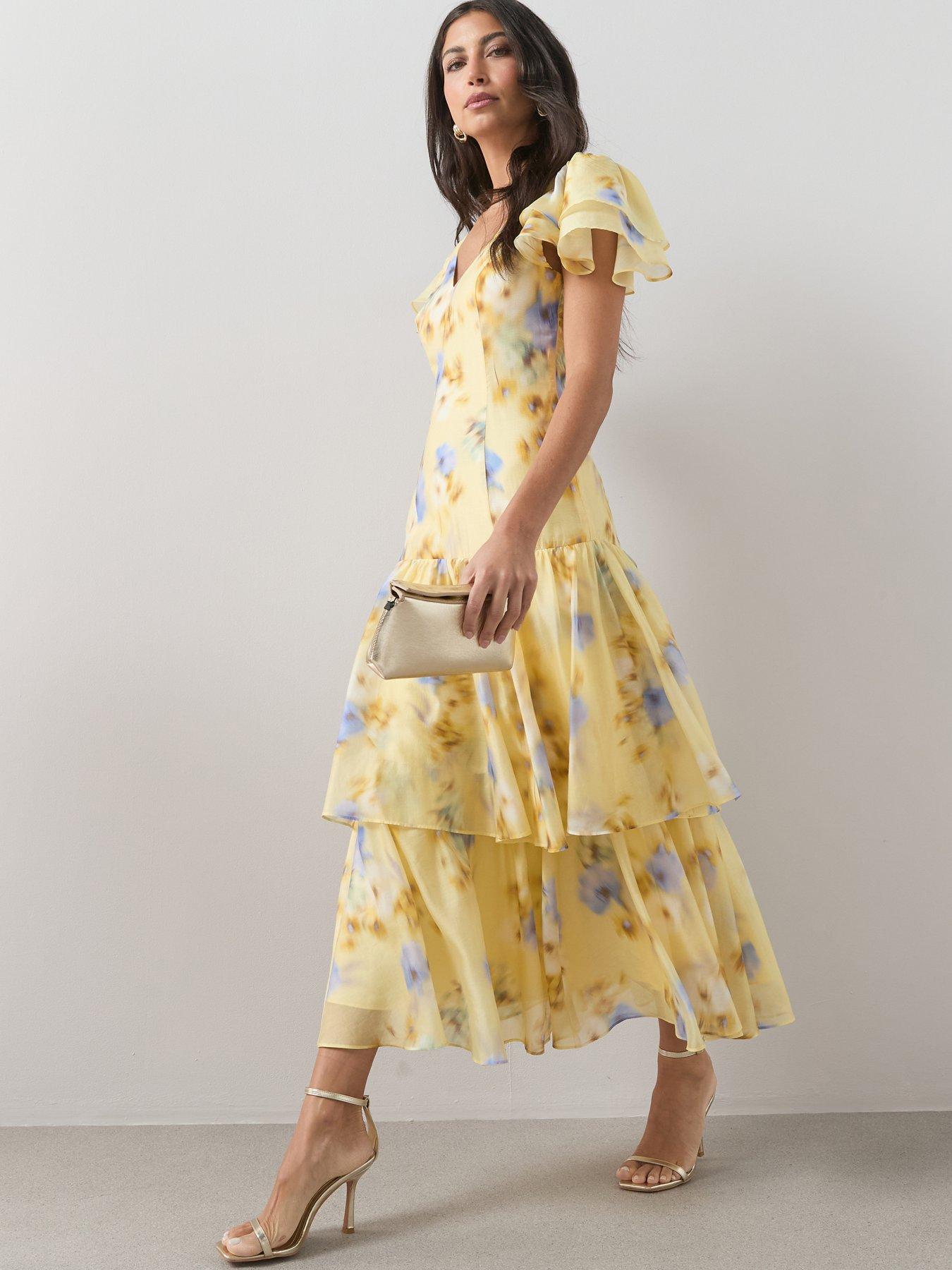 Image 1 of 8 of The Very Collection Floral Ruffle Tiered Midi Dress - Print