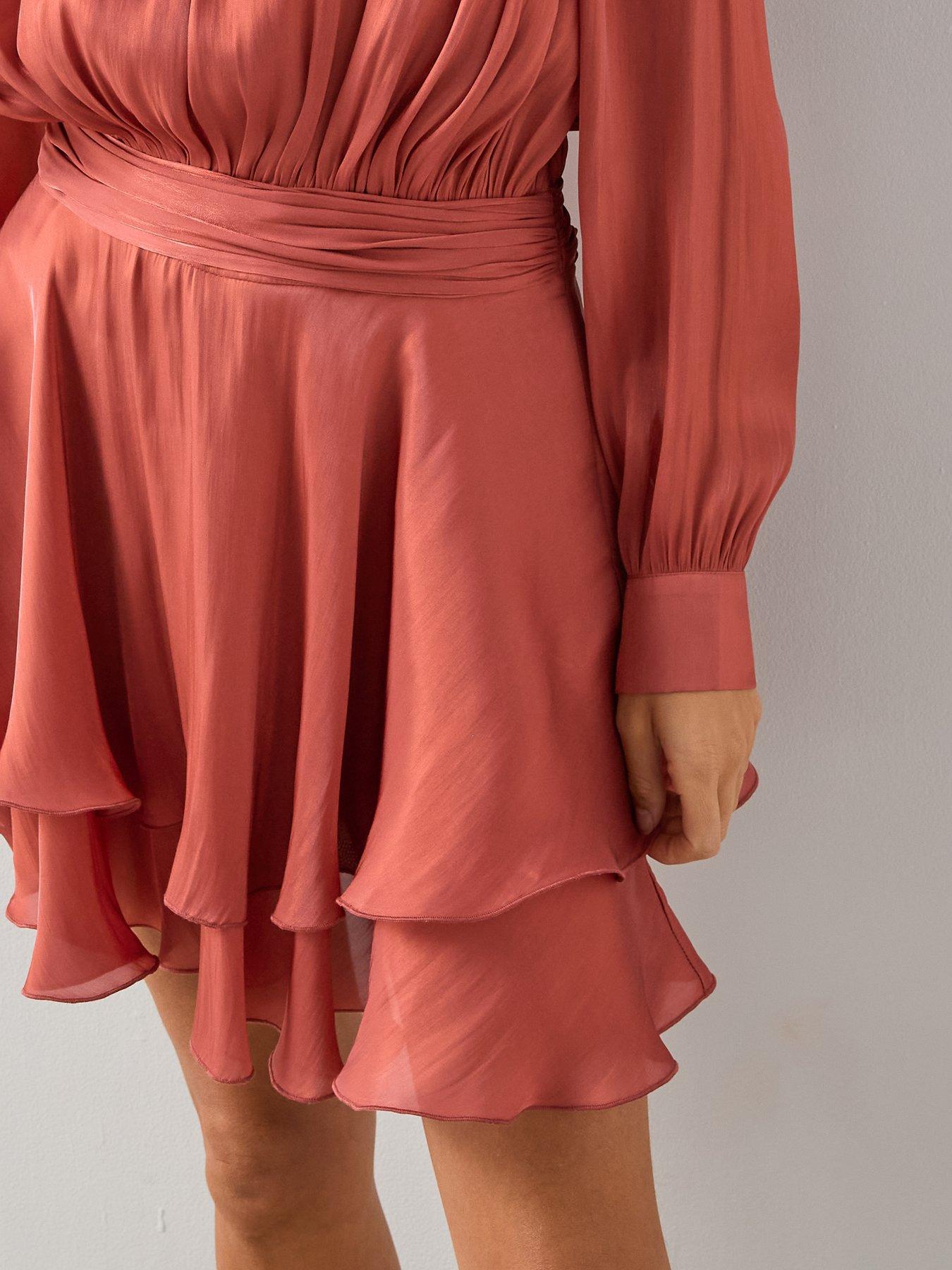 The Very Collection V Neck Ruffle Pleated Mini Dress - Pink | Very Ireland