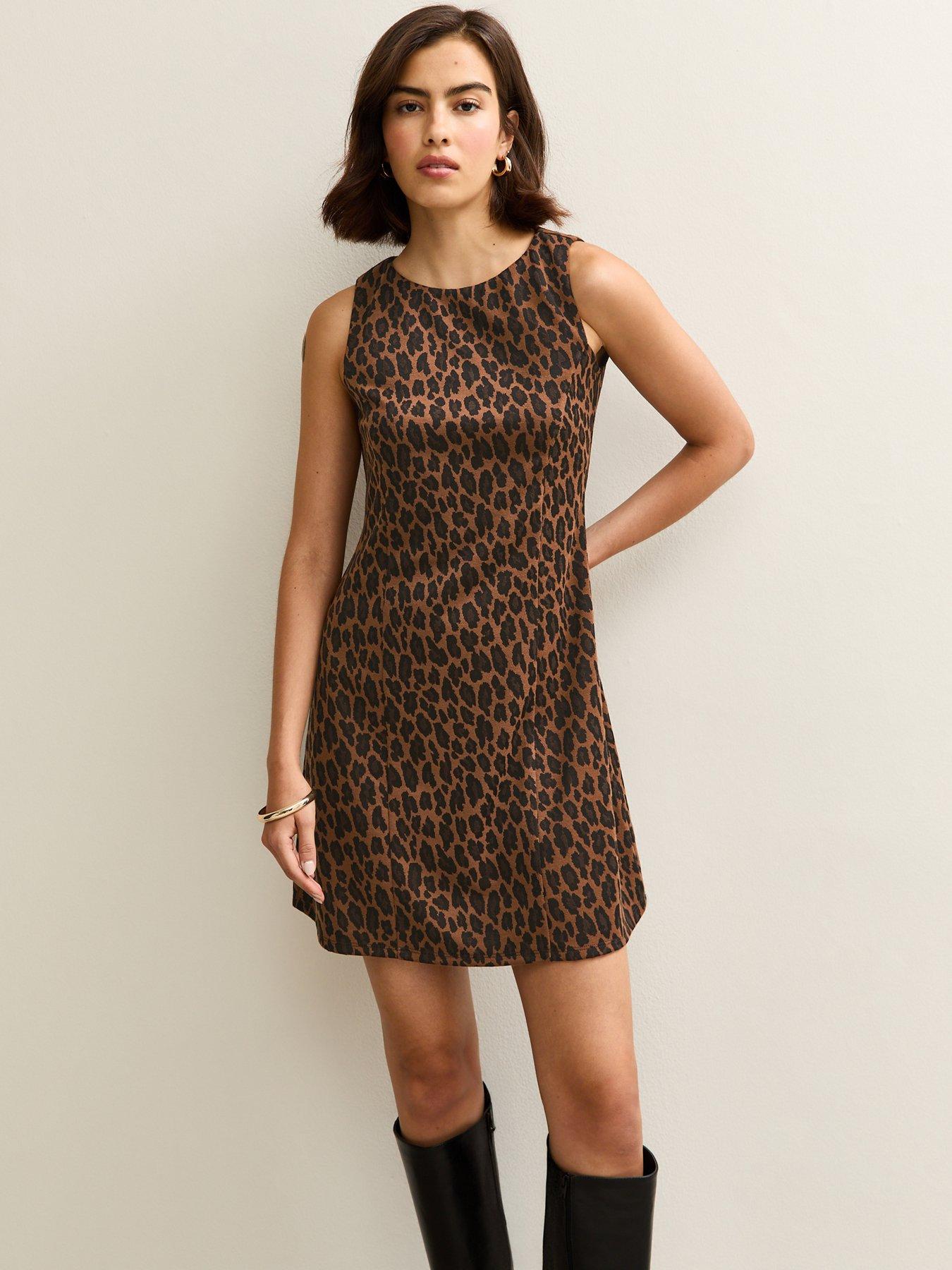 New Look Brown Animal Print Jacquard Mini Dress