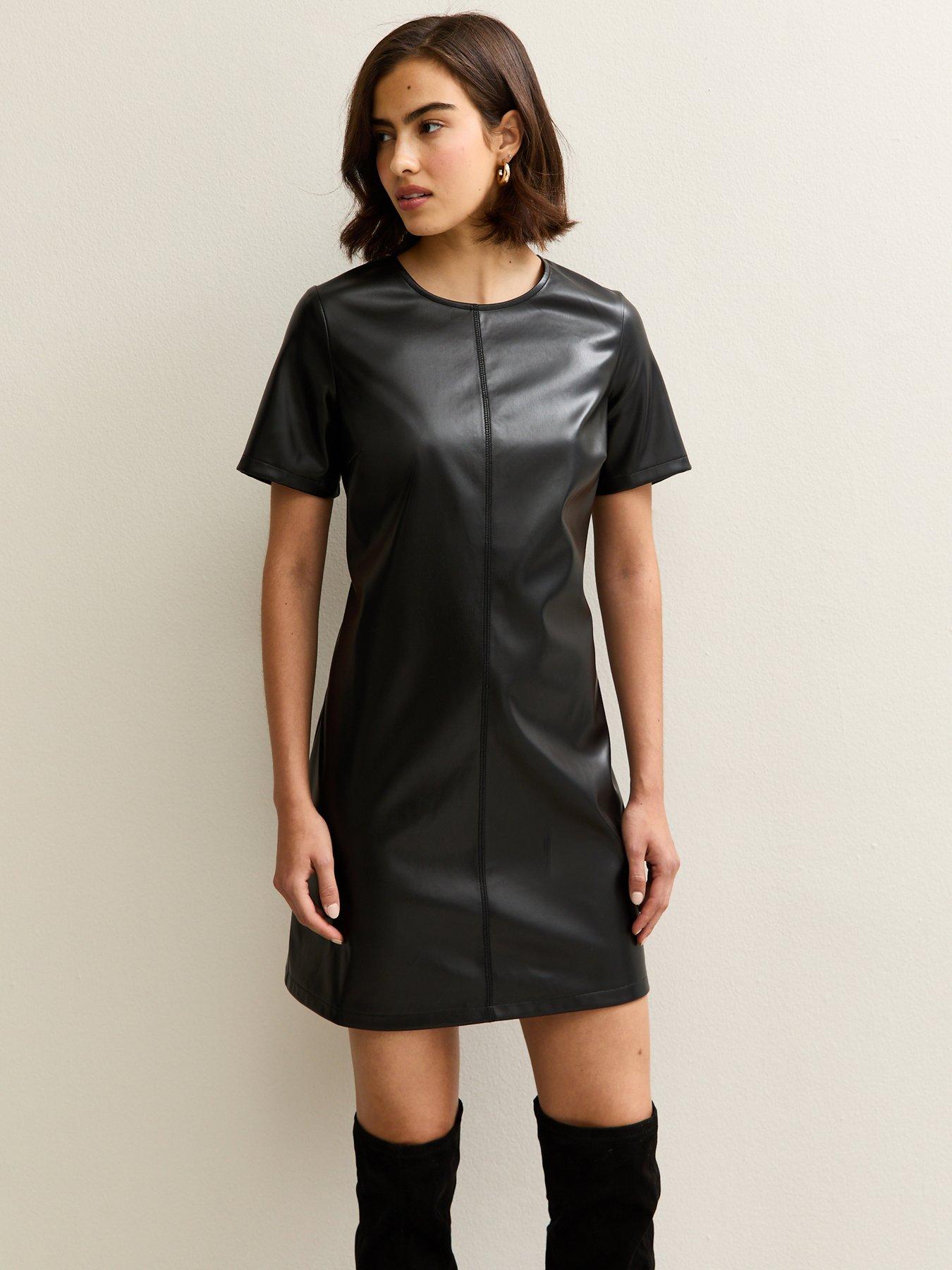 New Look Black Faux Leather T-shirt Mini Dress