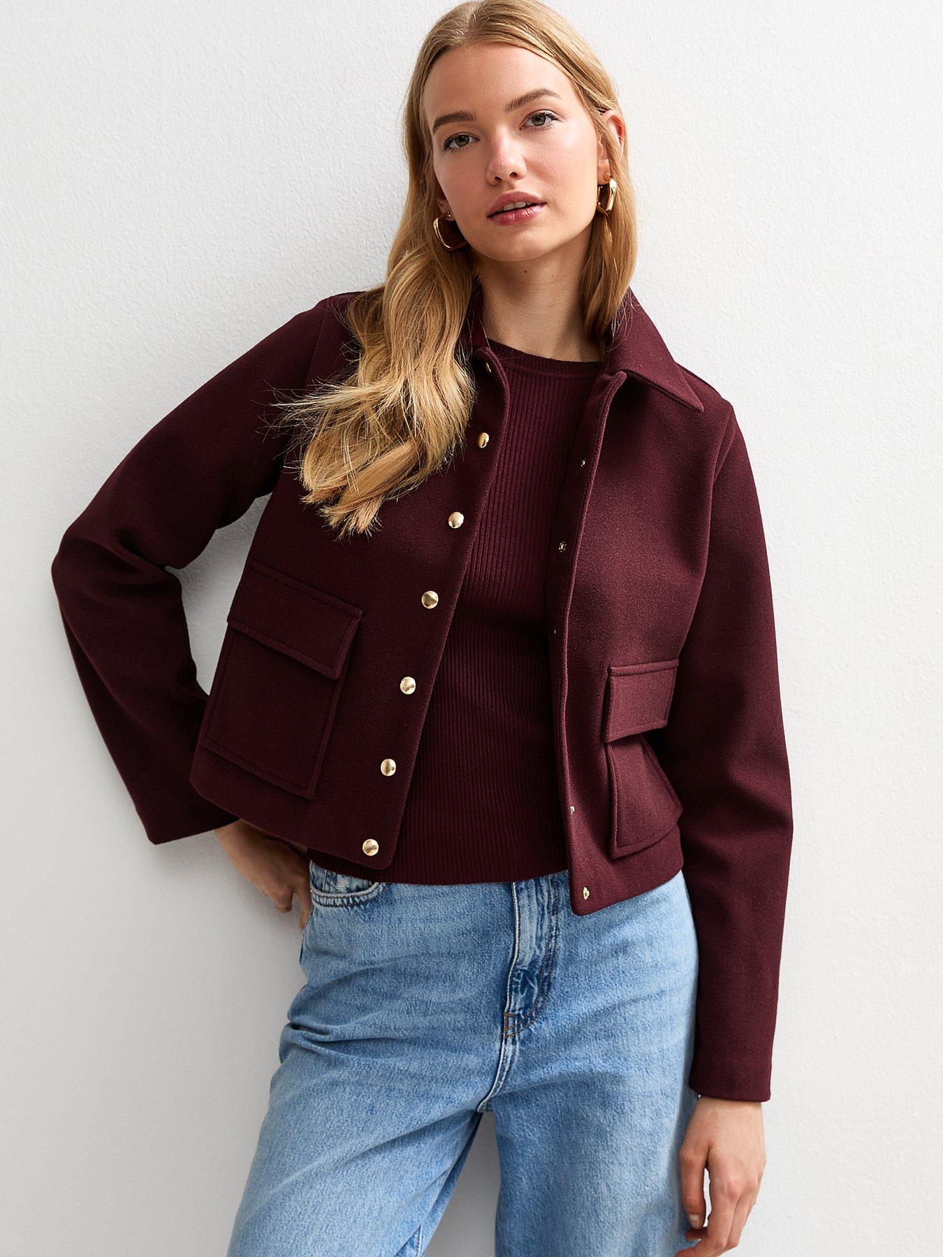 Image 1 of 4 of New Look Dark Burgundy Multi Button Shacket Jacket - Red