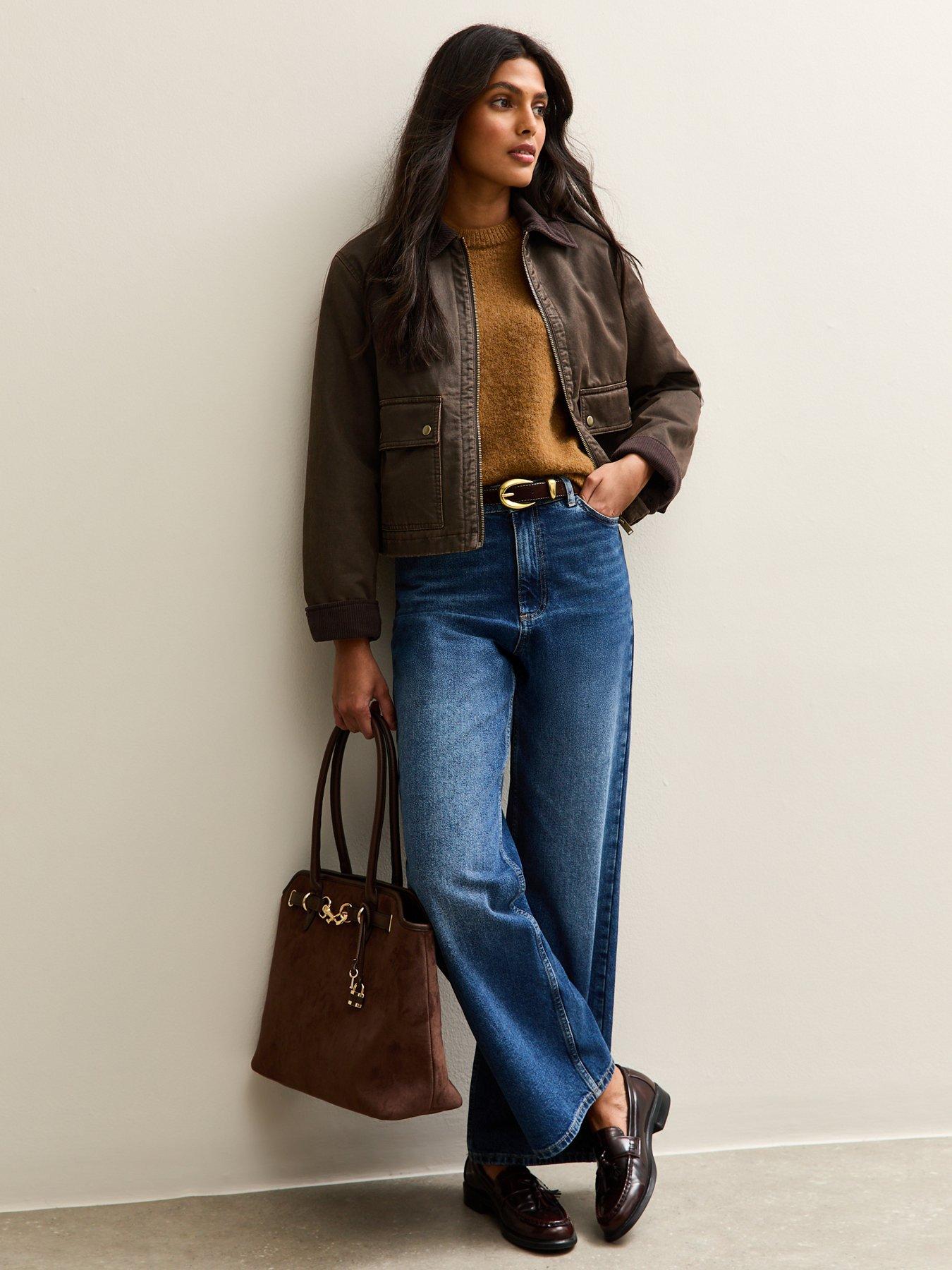 New Look Cropped Waxed Barn Jacket - Brown