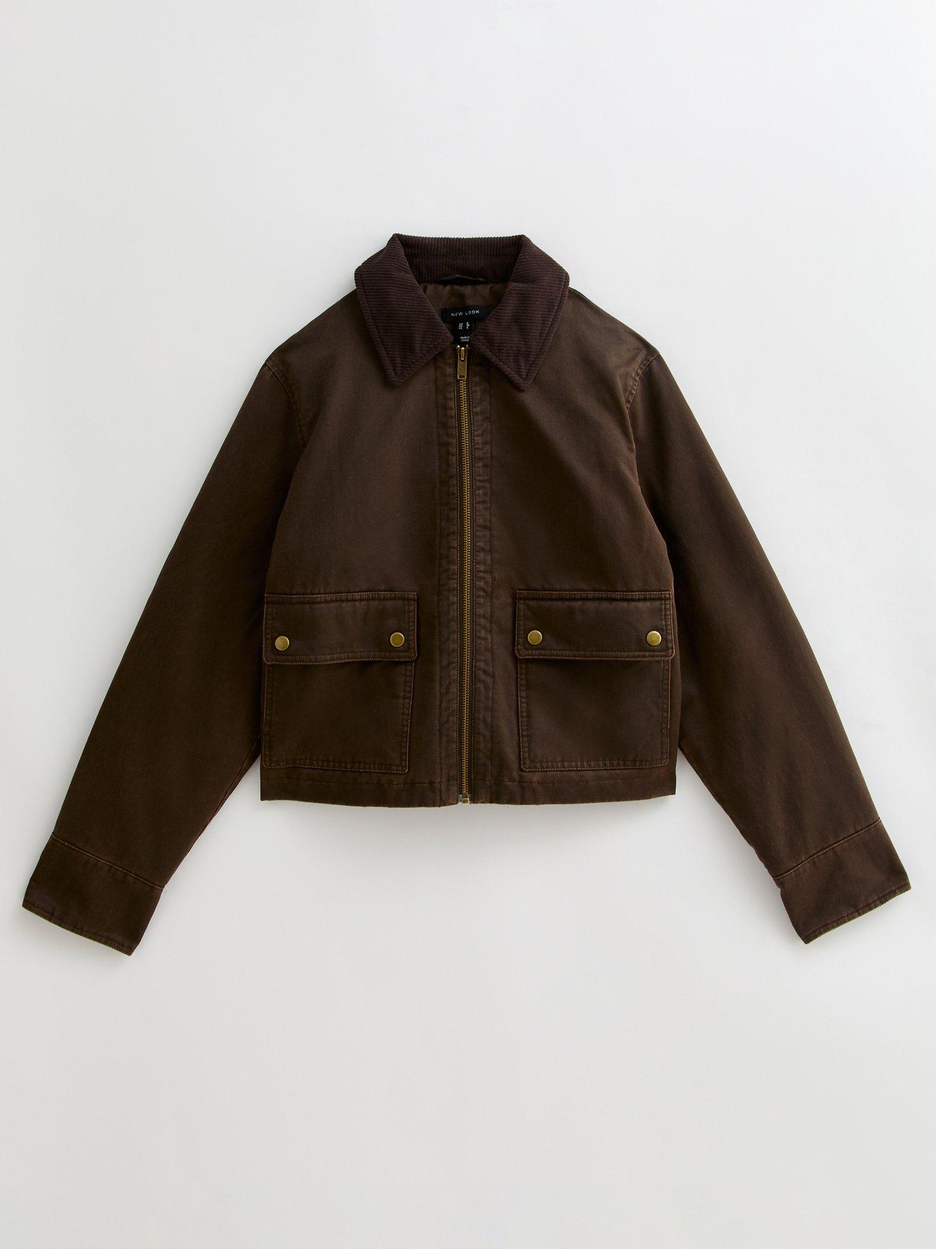 Image 5 of 6 of New Look Cropped Waxed Barn Jacket - Brown