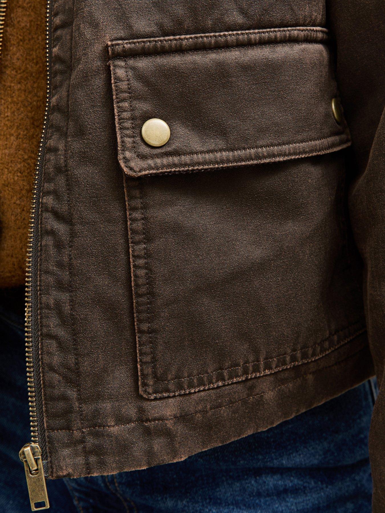 Image 6 of 6 of New Look Cropped Waxed Barn Jacket - Brown