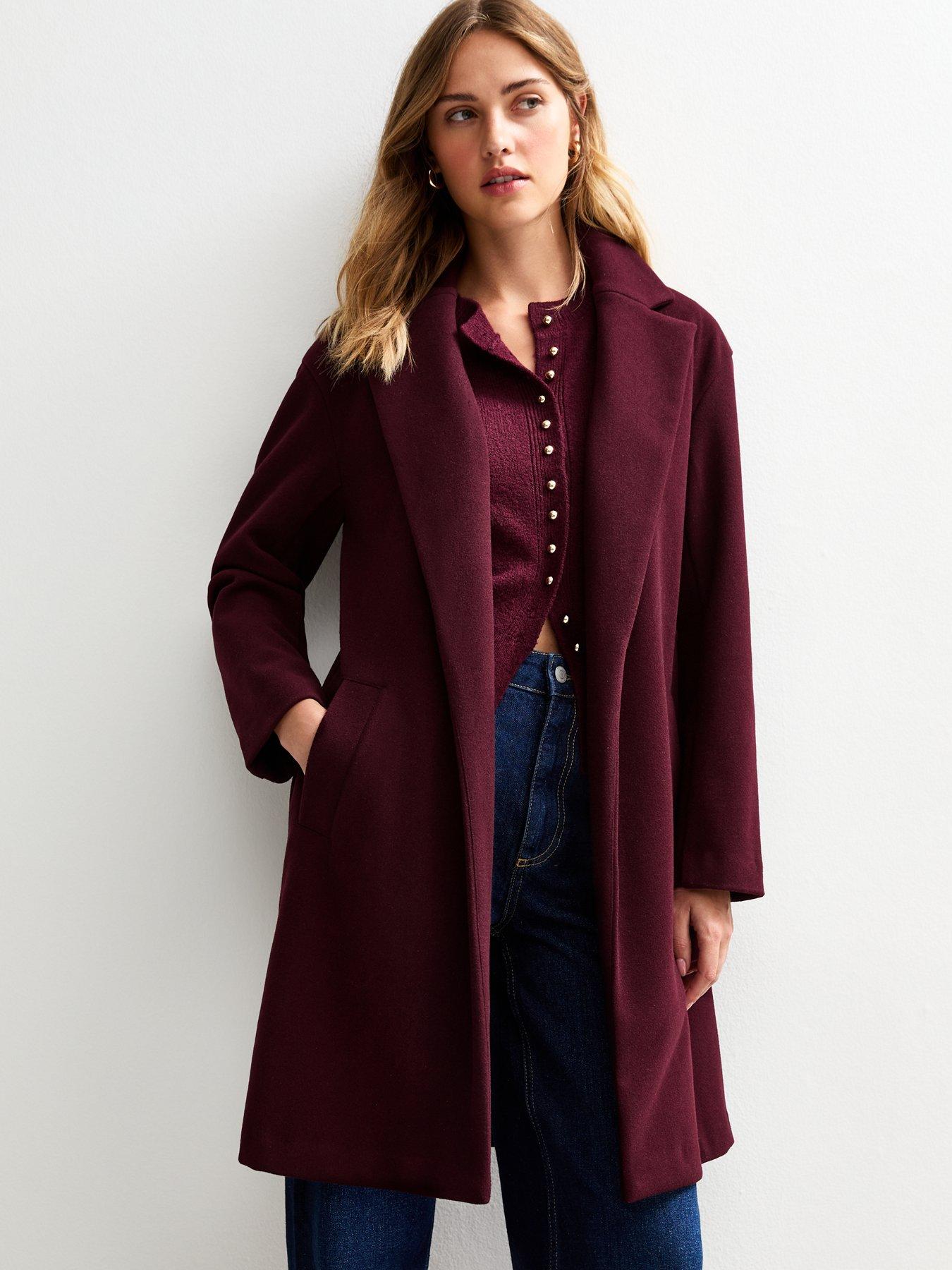Image 1 of 5 of New Look Unlined Tailored Coat - Dark Burgundy