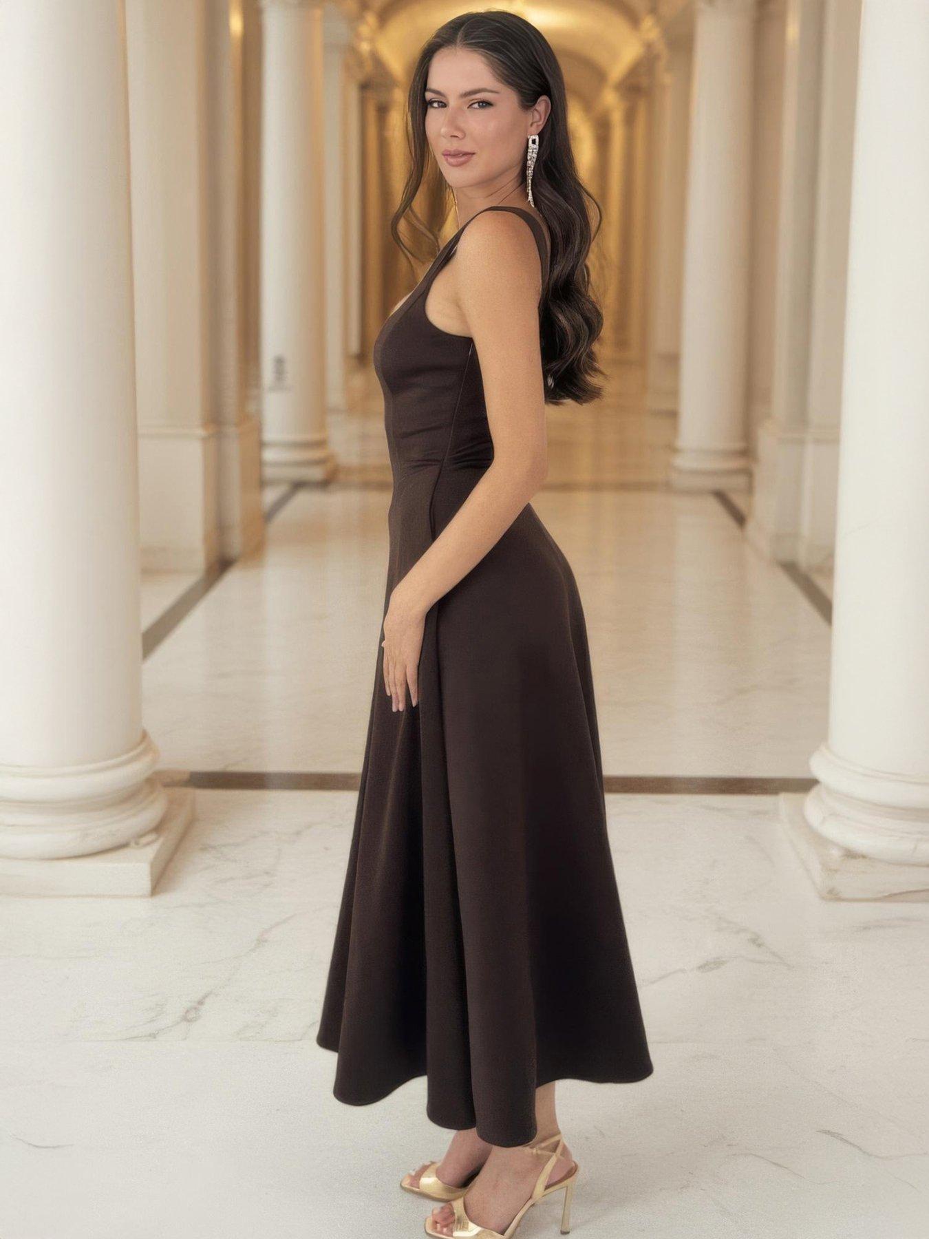 AX Paris Square Neck A-Line Midi Dress - Brown | Very Ireland