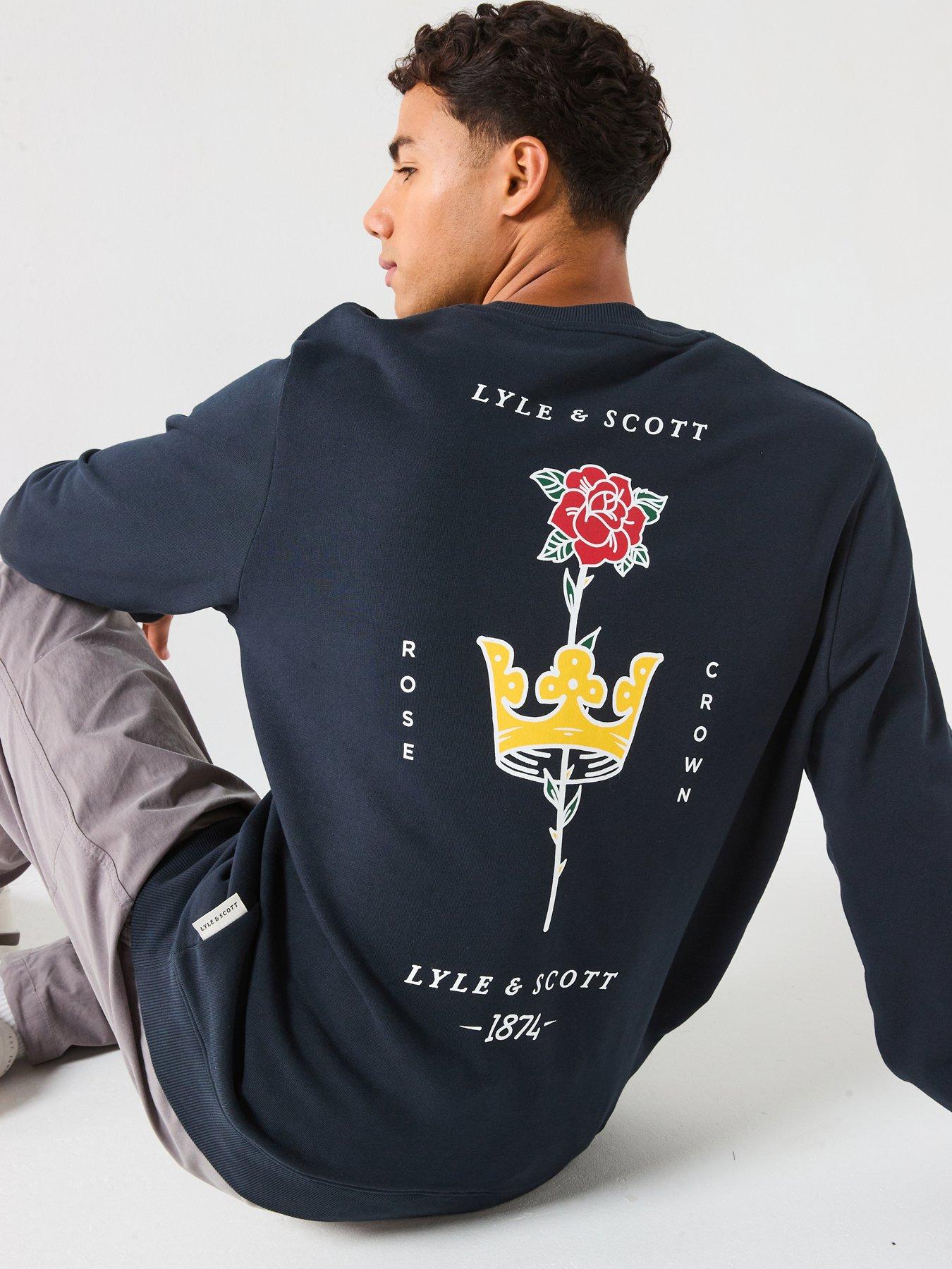 Image 1 of 5 of Lyle & Scott Rose And Crown Graphic Crew Neck- Navy