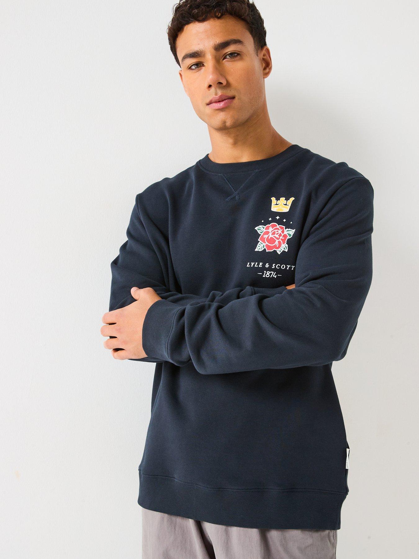 Image 4 of 5 of Lyle & Scott Rose And Crown Graphic Crew Neck- Navy